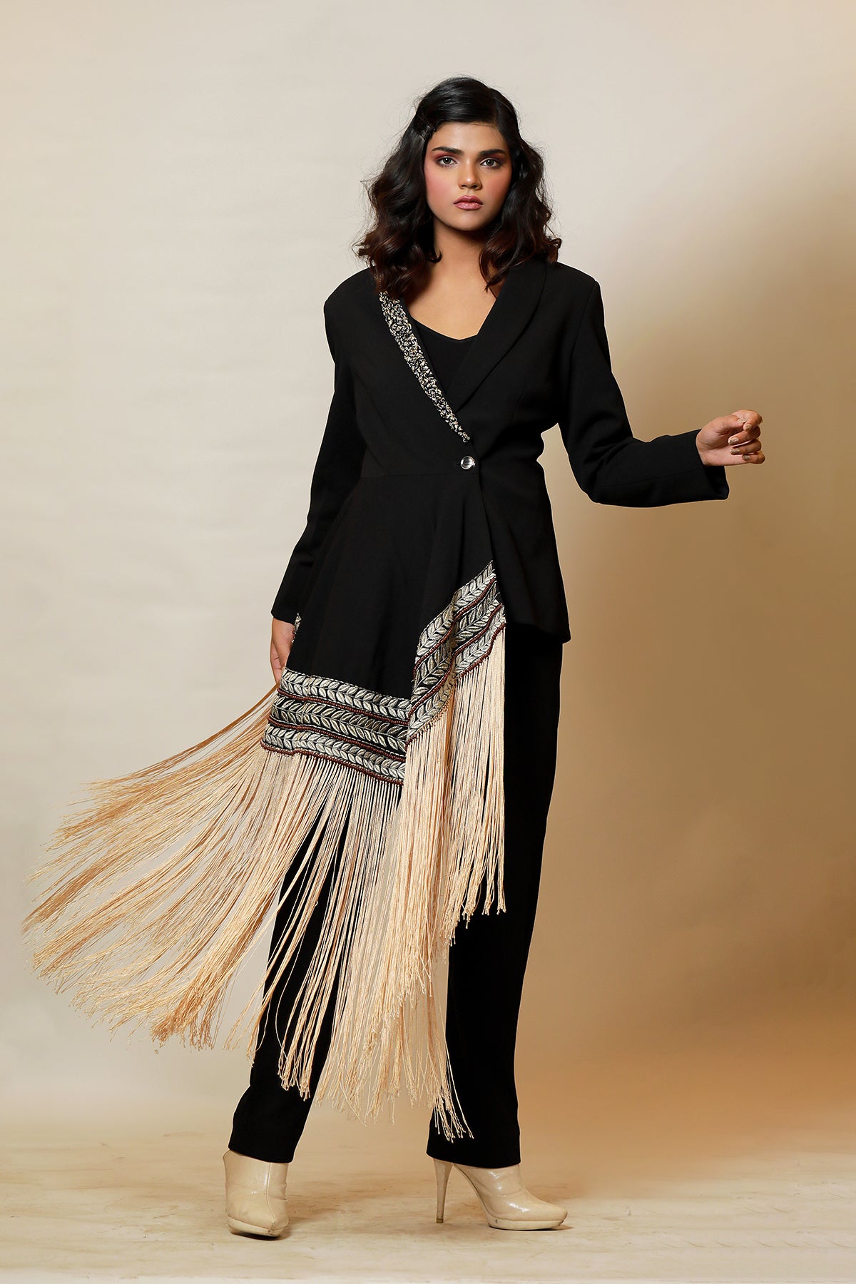 Be bold!! Black Peplum fringed Blazer Co-ord set