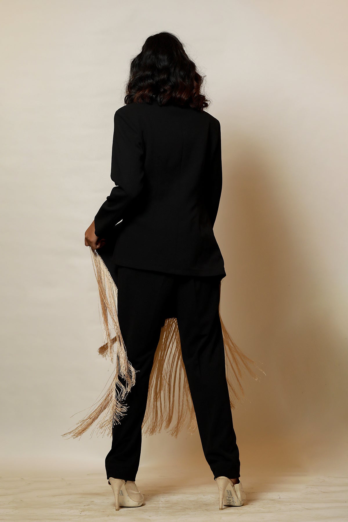Be bold!! Black Peplum fringed Blazer Co-ord set