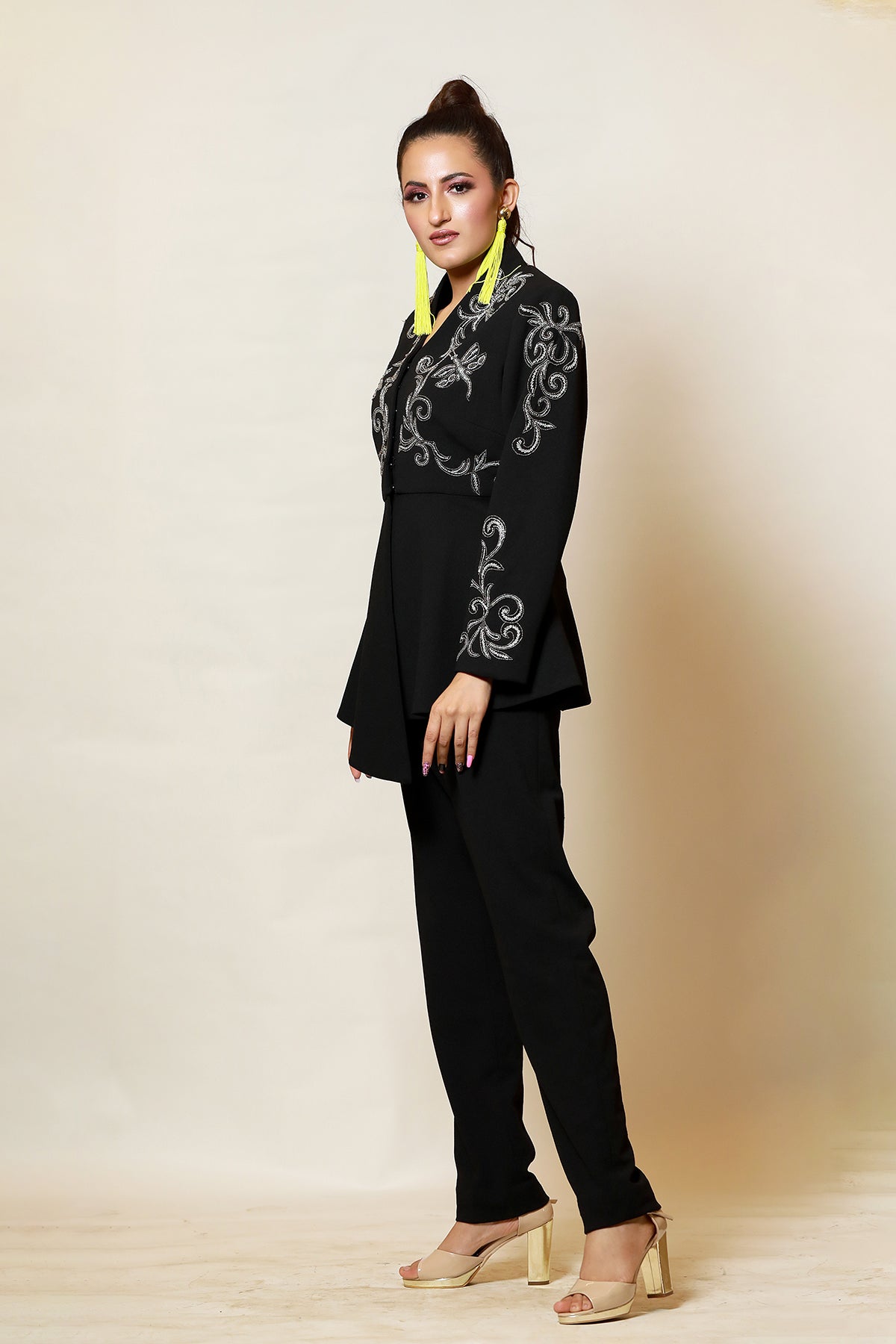 Dramatic Baroque collarless peplum jacket Co-ord set