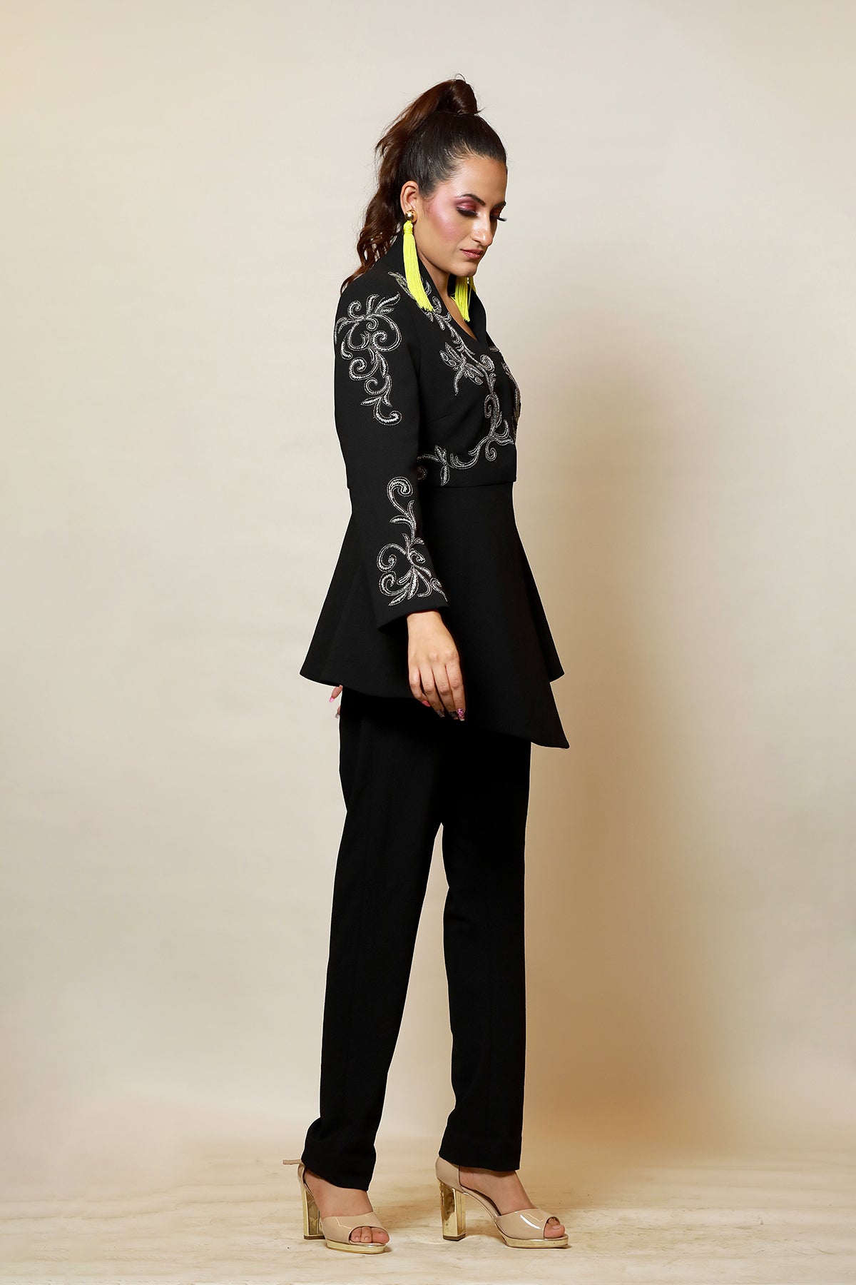 Dramatic Baroque collarless peplum jacket Co-ord set