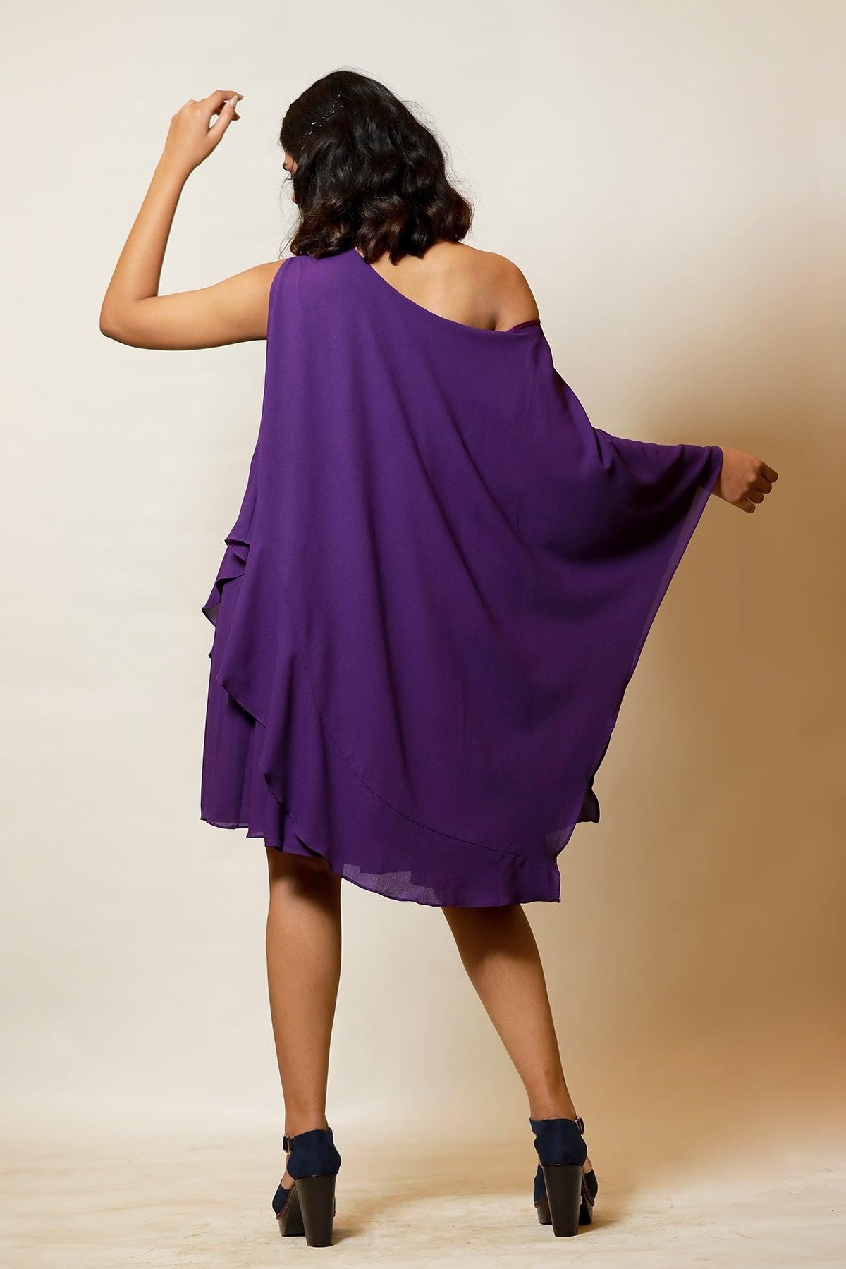 Off shoulder purple Ruffle midi kaftan