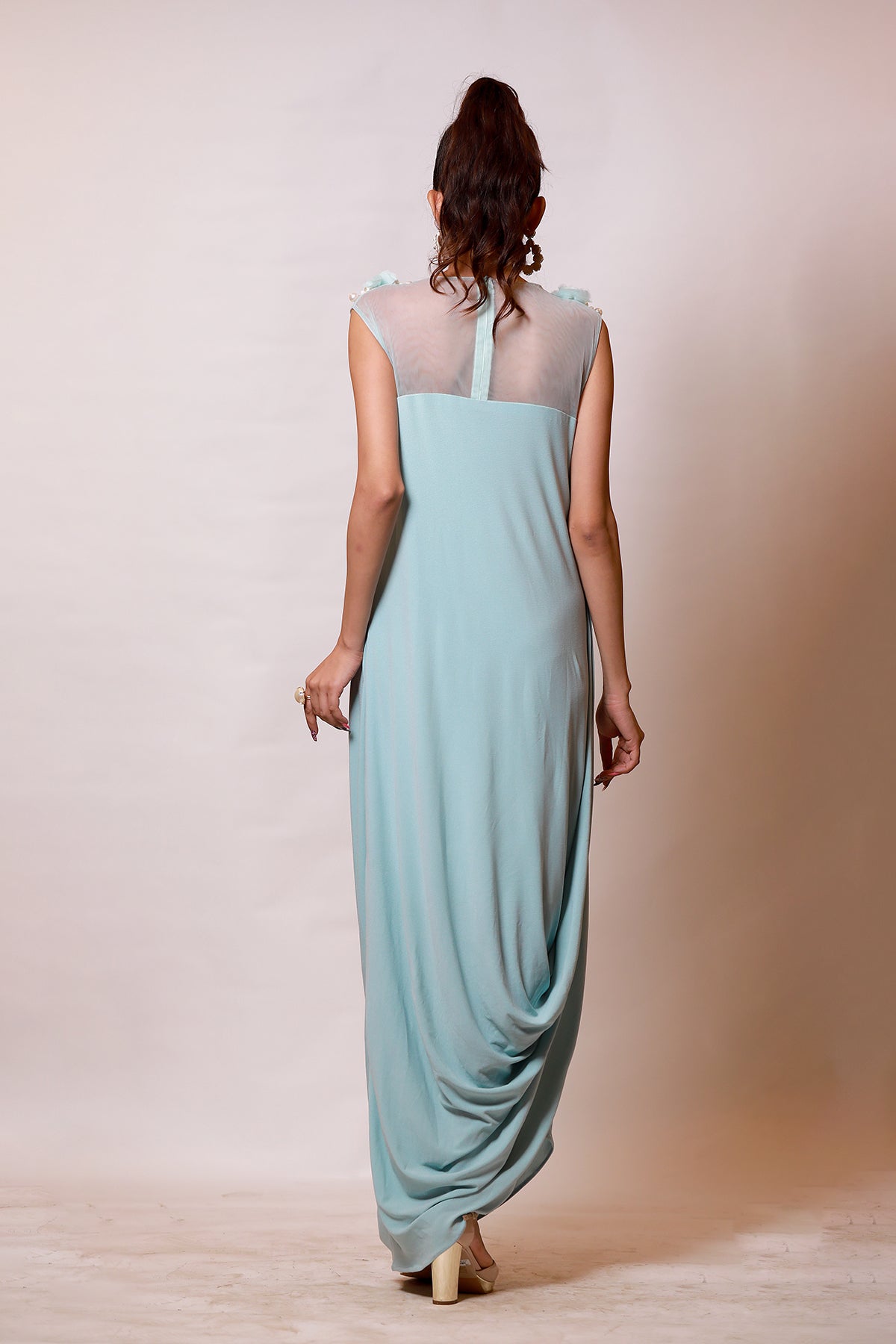 Powder Blue Organza ruched cowl Drape