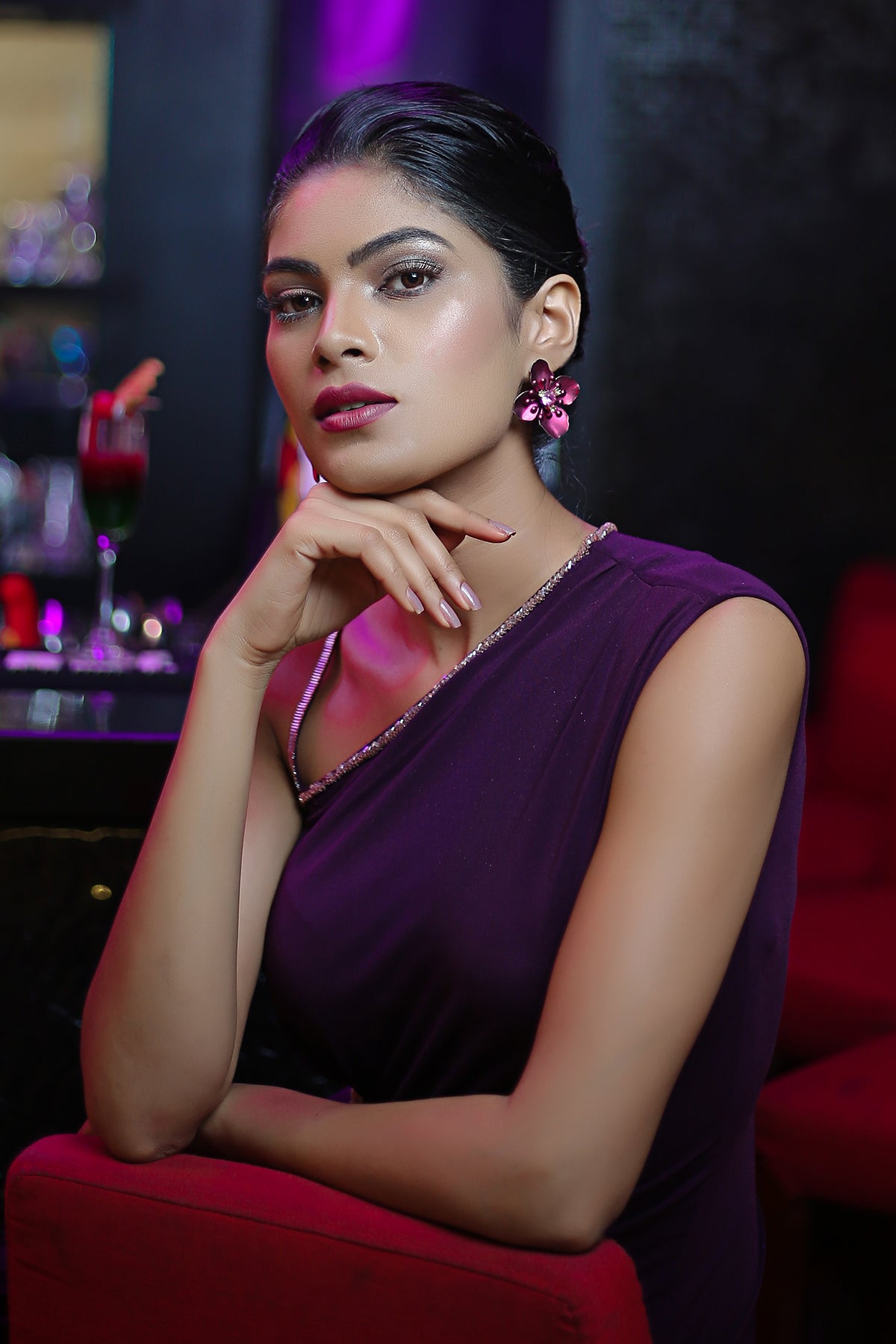 Asymmetric Drape Grecian Plum Dress