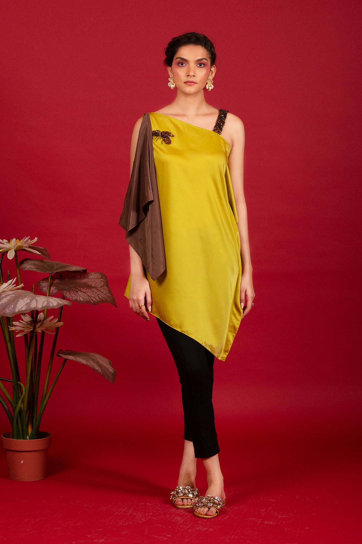 Lime Asymmetric handkerchief Top