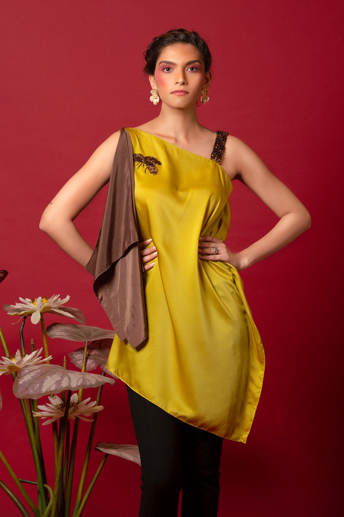 Lime Asymmetric handkerchief Top