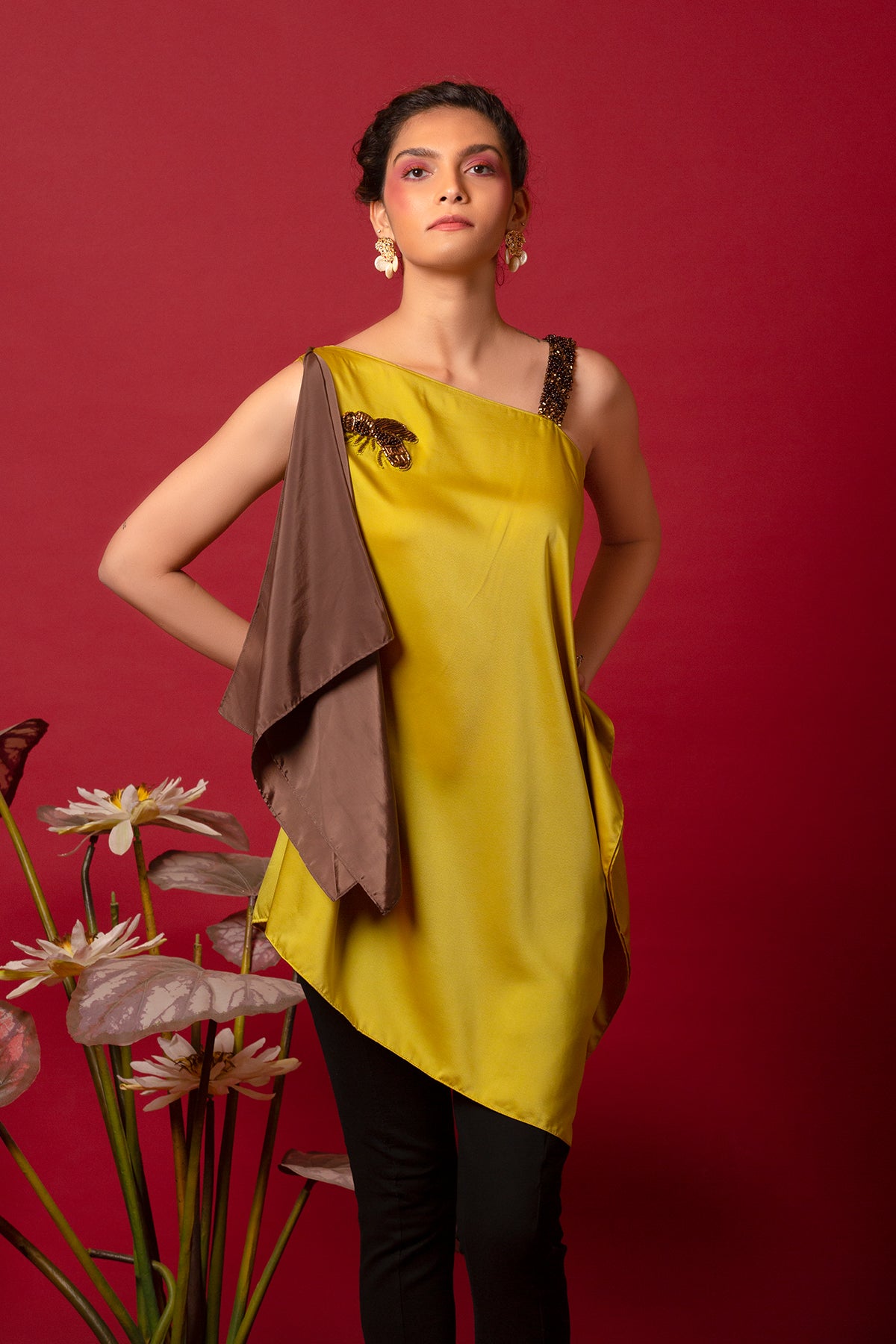 Lime Asymmetric handkerchief Top