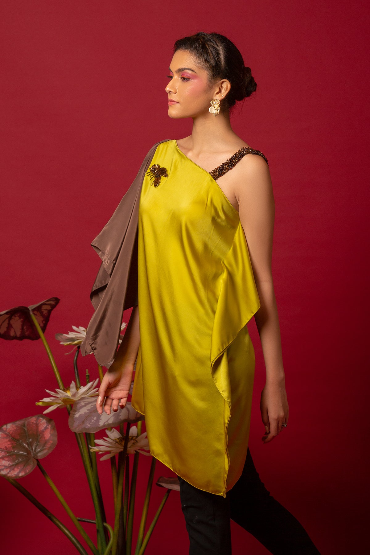 Lime Asymmetric handkerchief Top