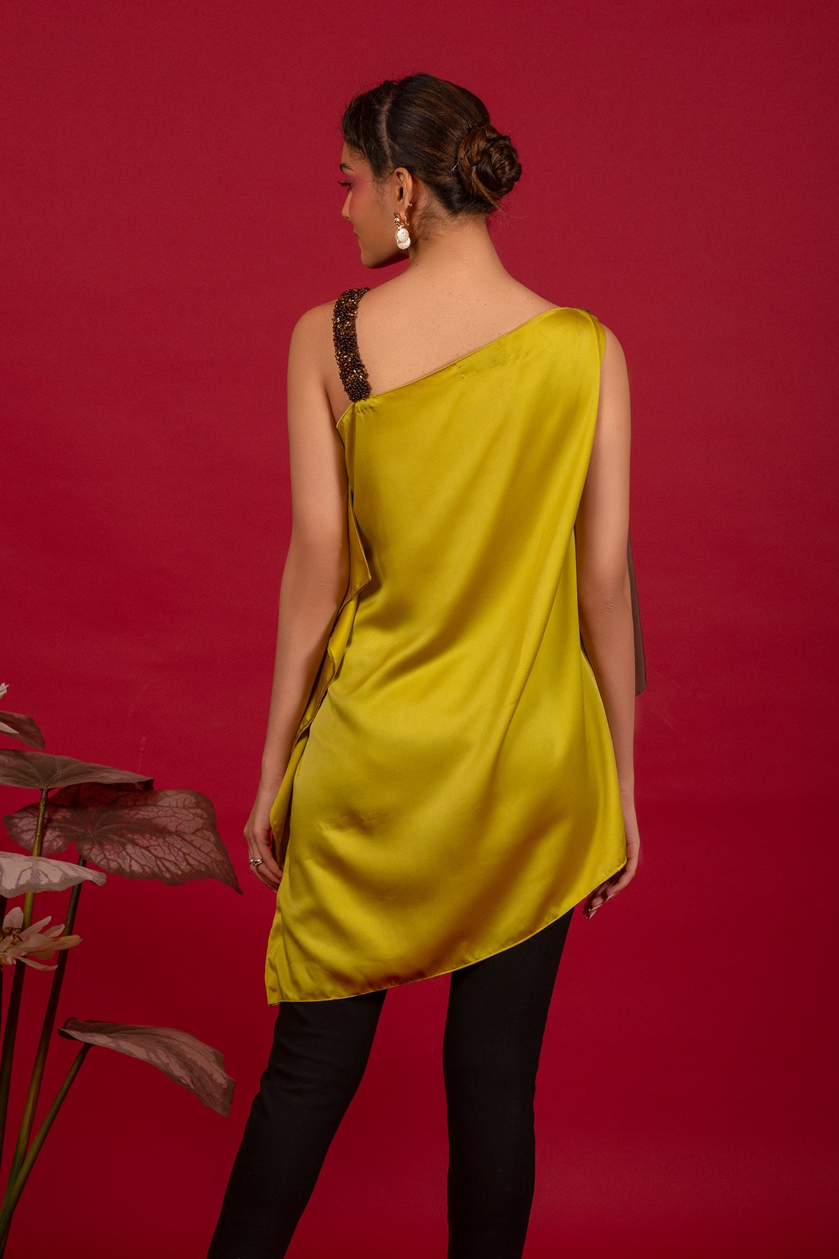 Lime Asymmetric handkerchief Top