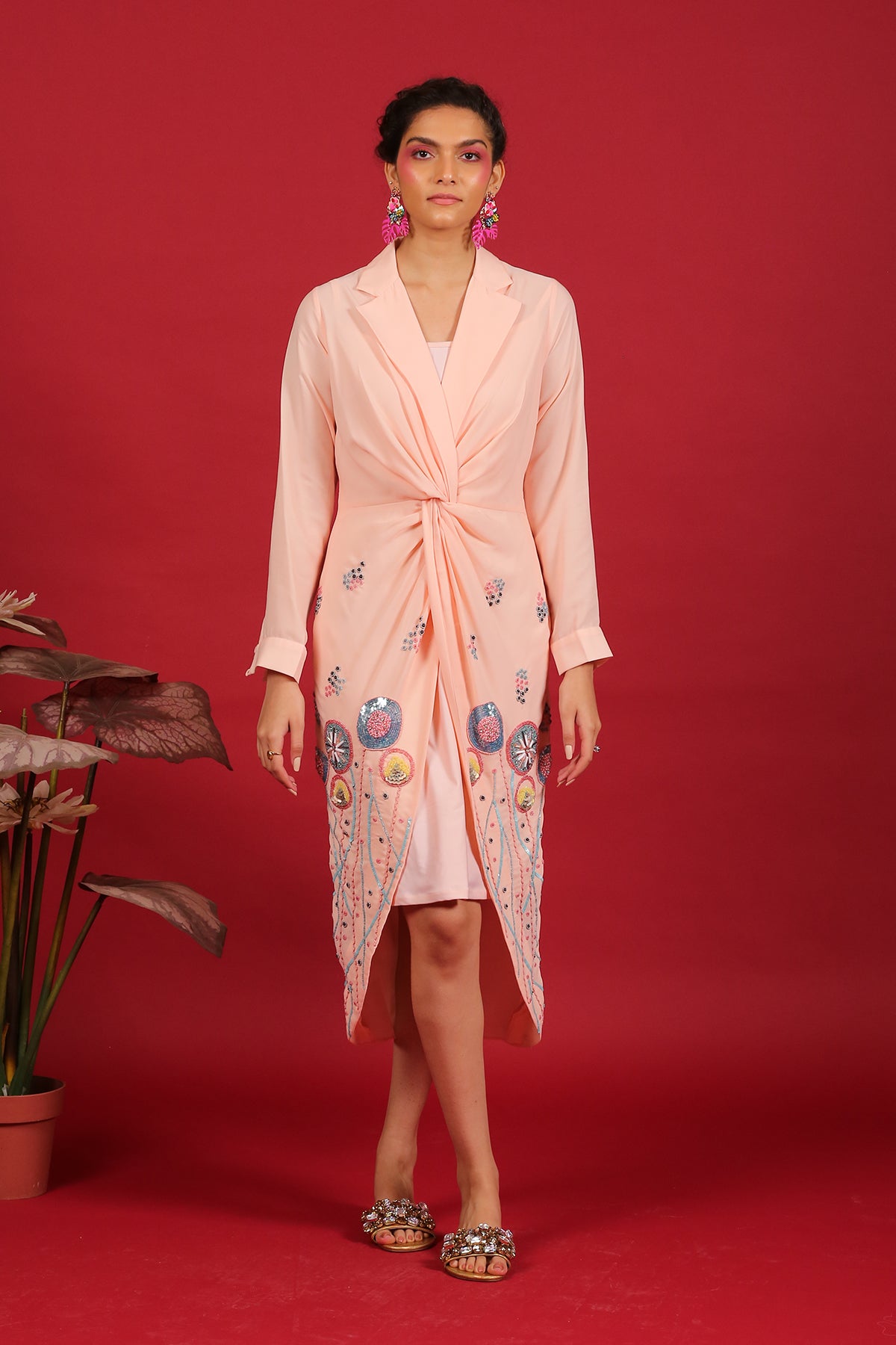 Coral Peach knot shirt Dress