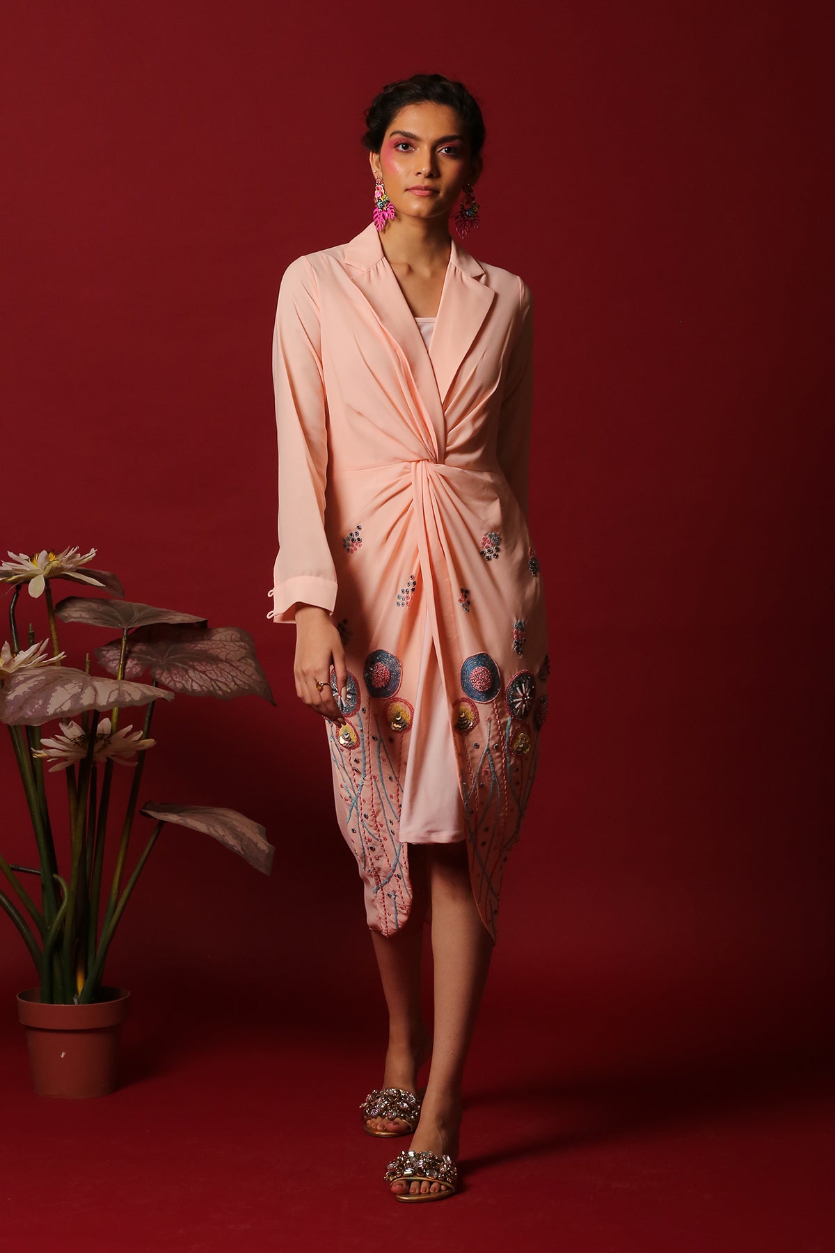 Coral Peach knot shirt Dress