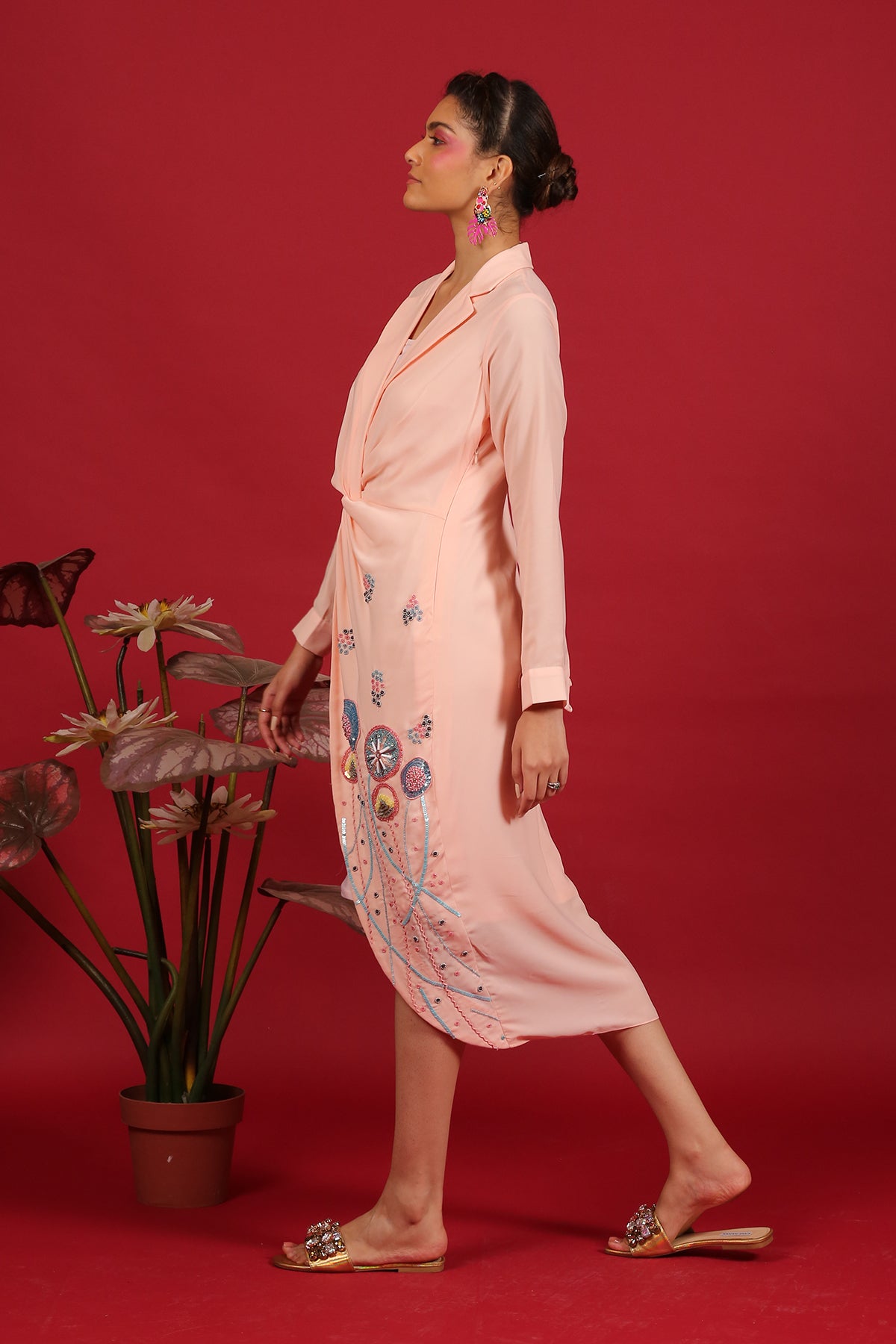 Coral Peach knot shirt Dress