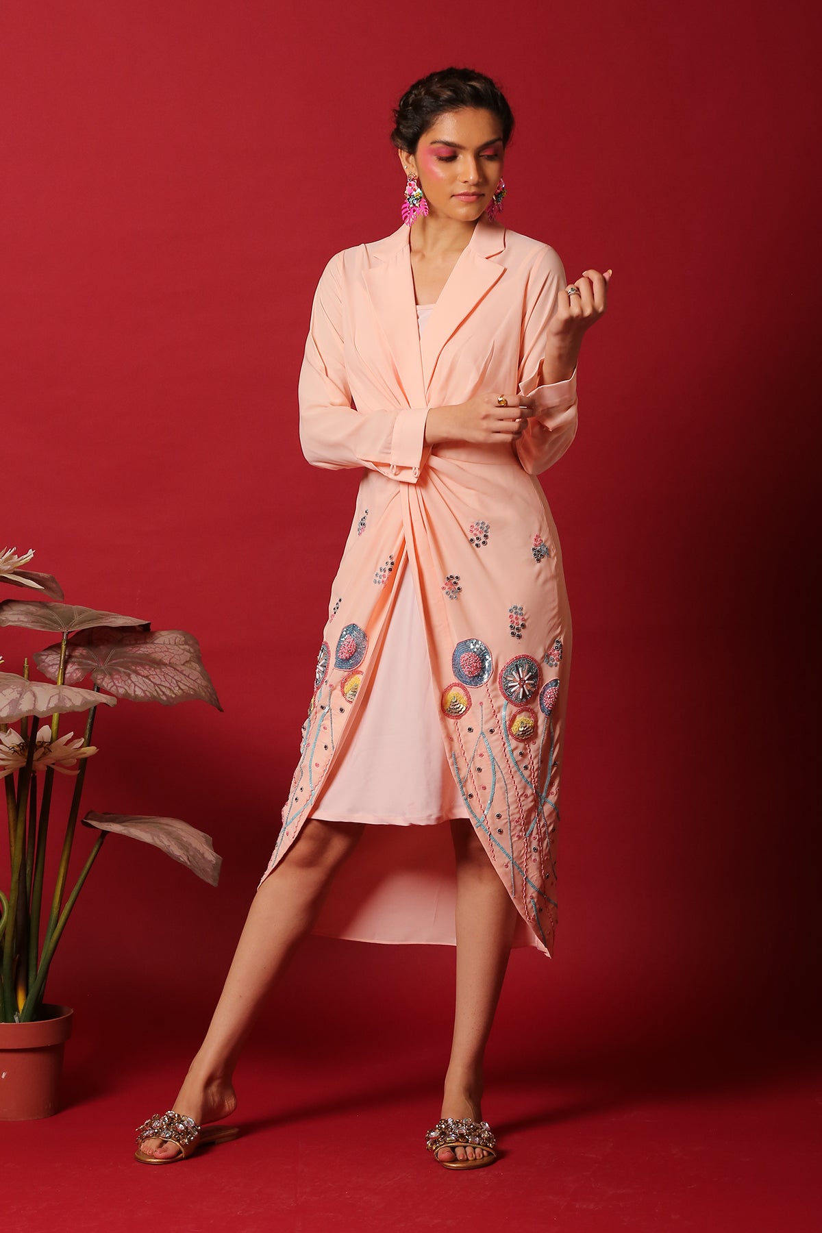 Coral Peach knot shirt Dress