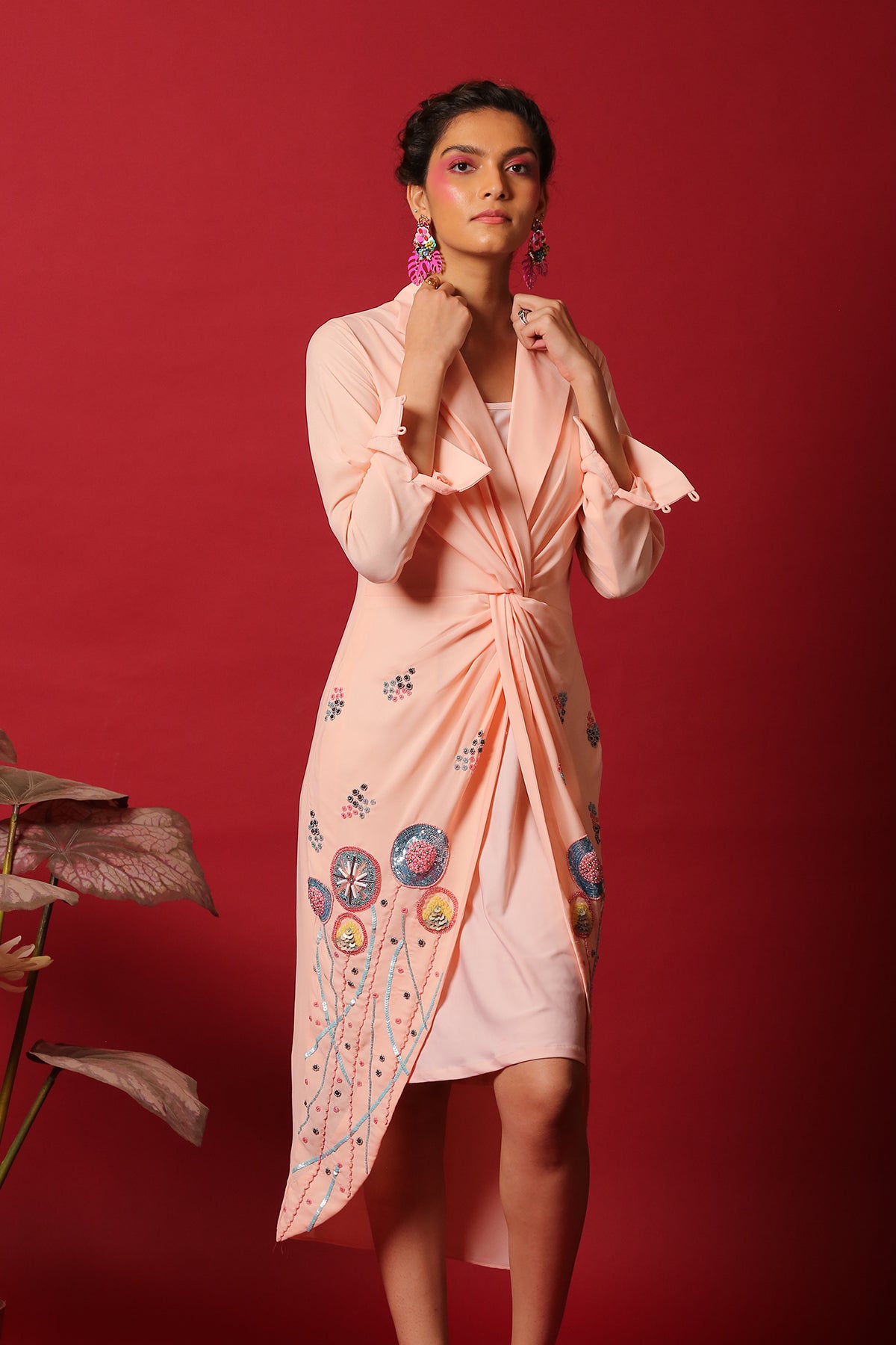 Coral Peach knot shirt Dress