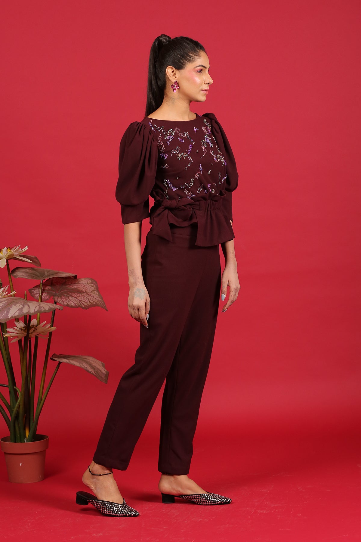 Wine Peplum Co-ord set