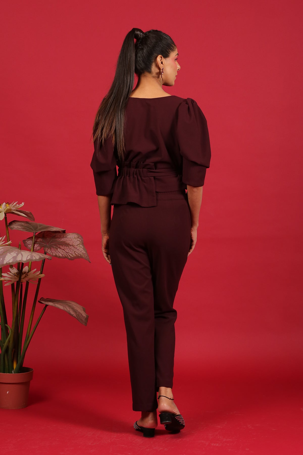 Wine Peplum Co-ord set