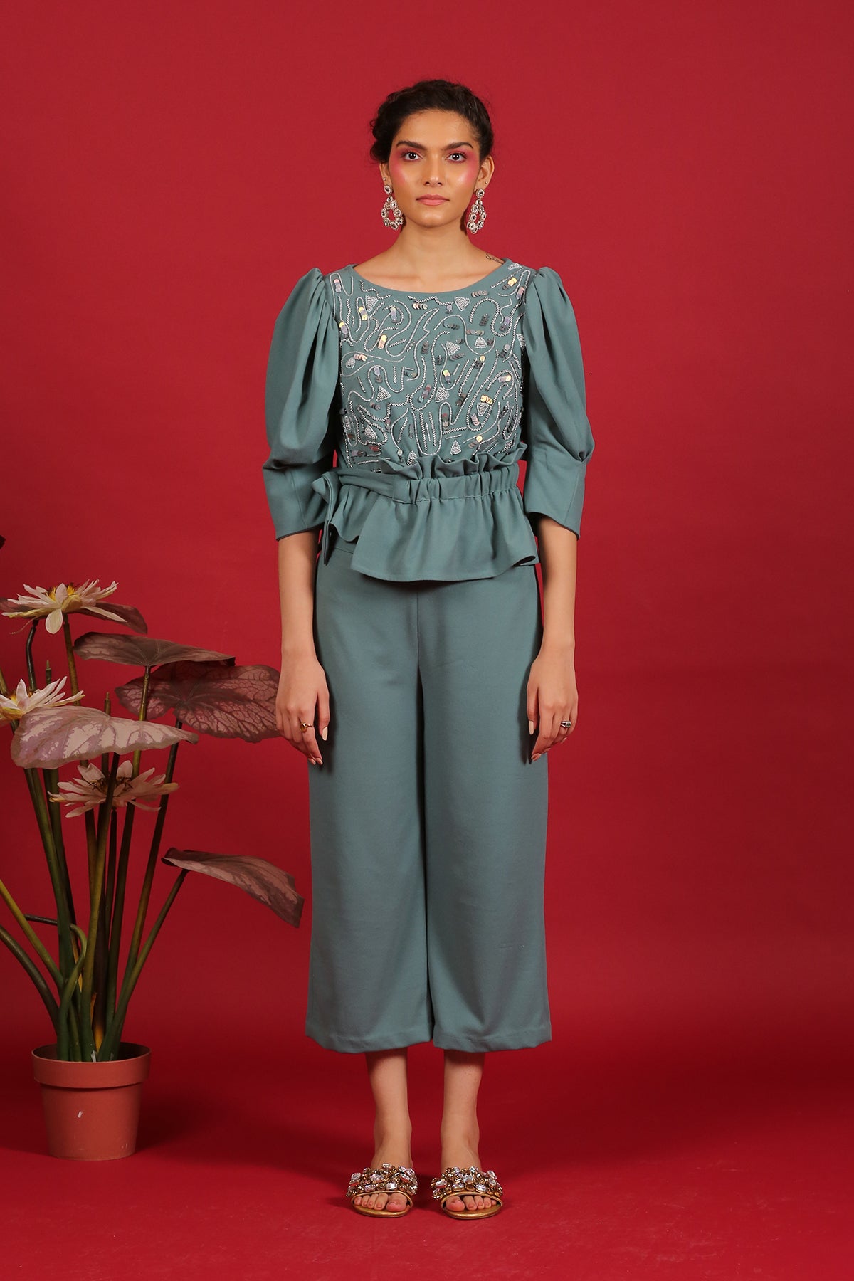 Grey - Blue Peplum Co-ord set