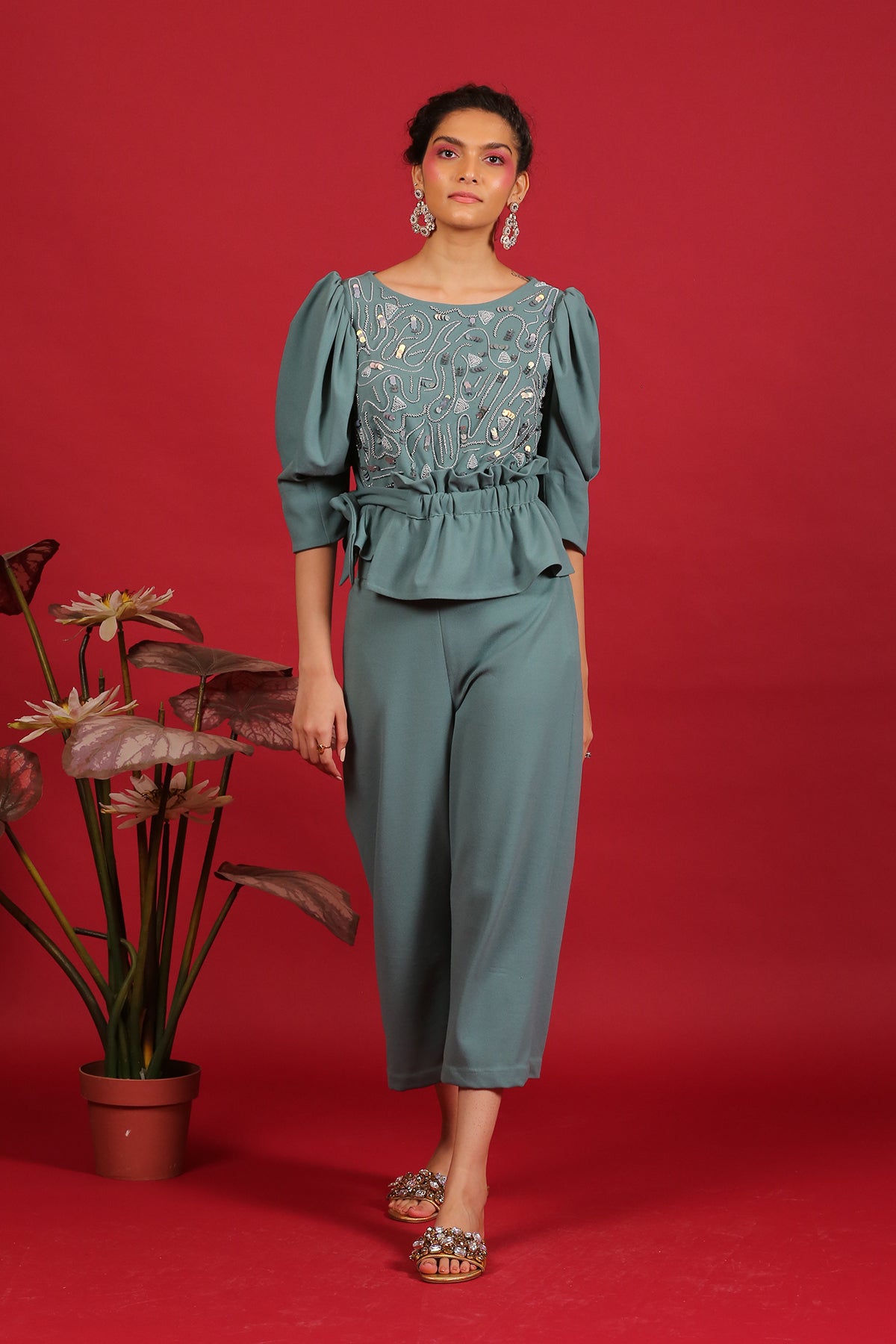 Grey - Blue Peplum Co-ord set