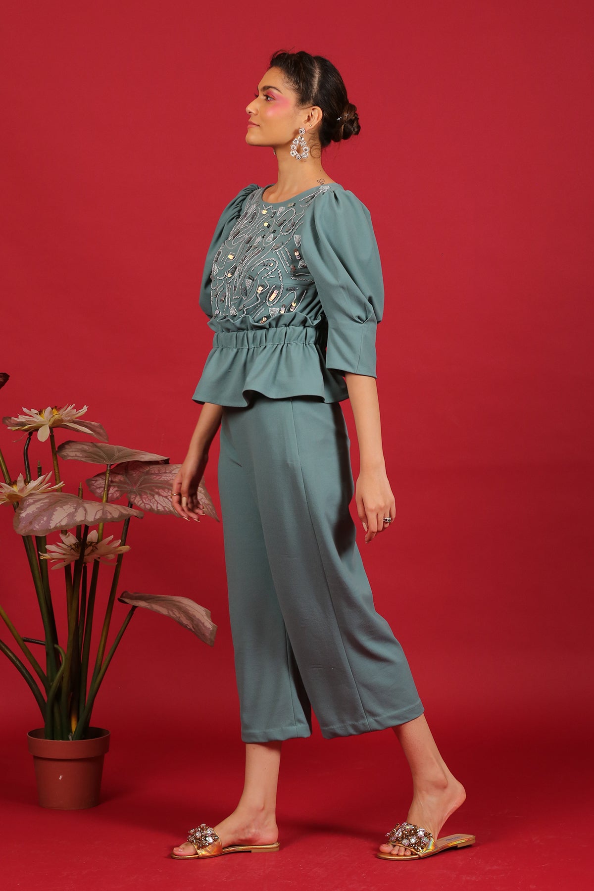 Grey - Blue Peplum Co-ord set