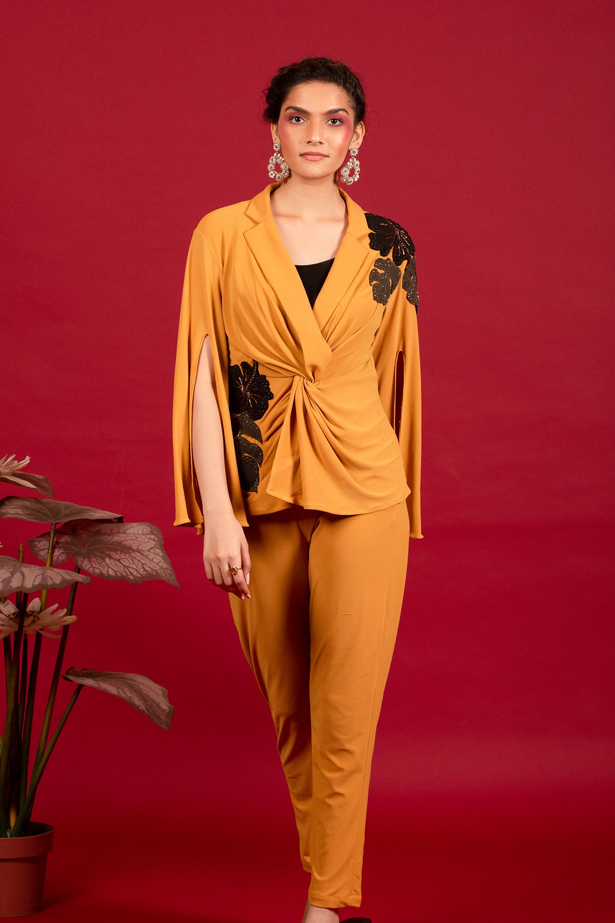 Mustard knot-lapel co-ord set