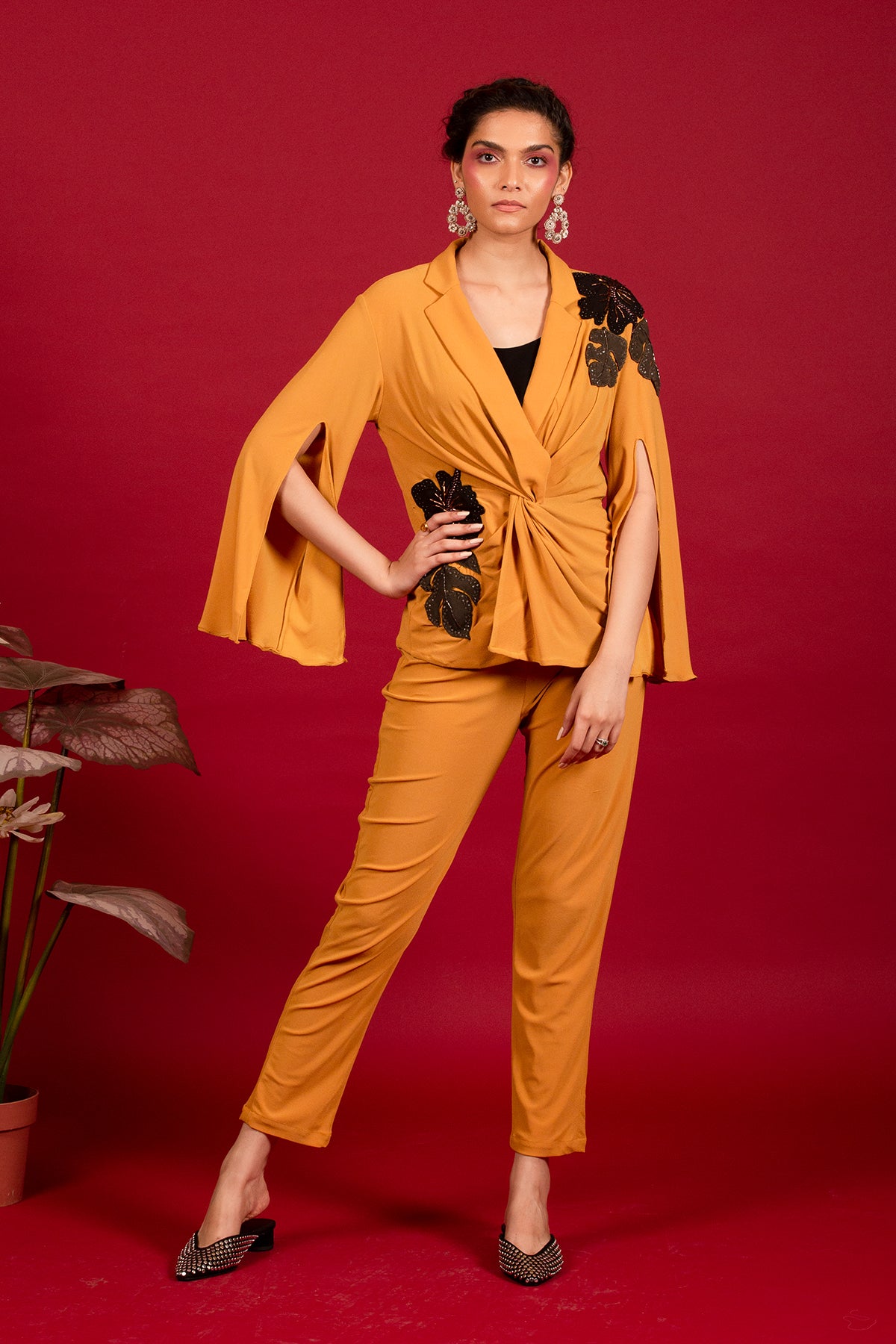 Mustard knot-lapel co-ord set