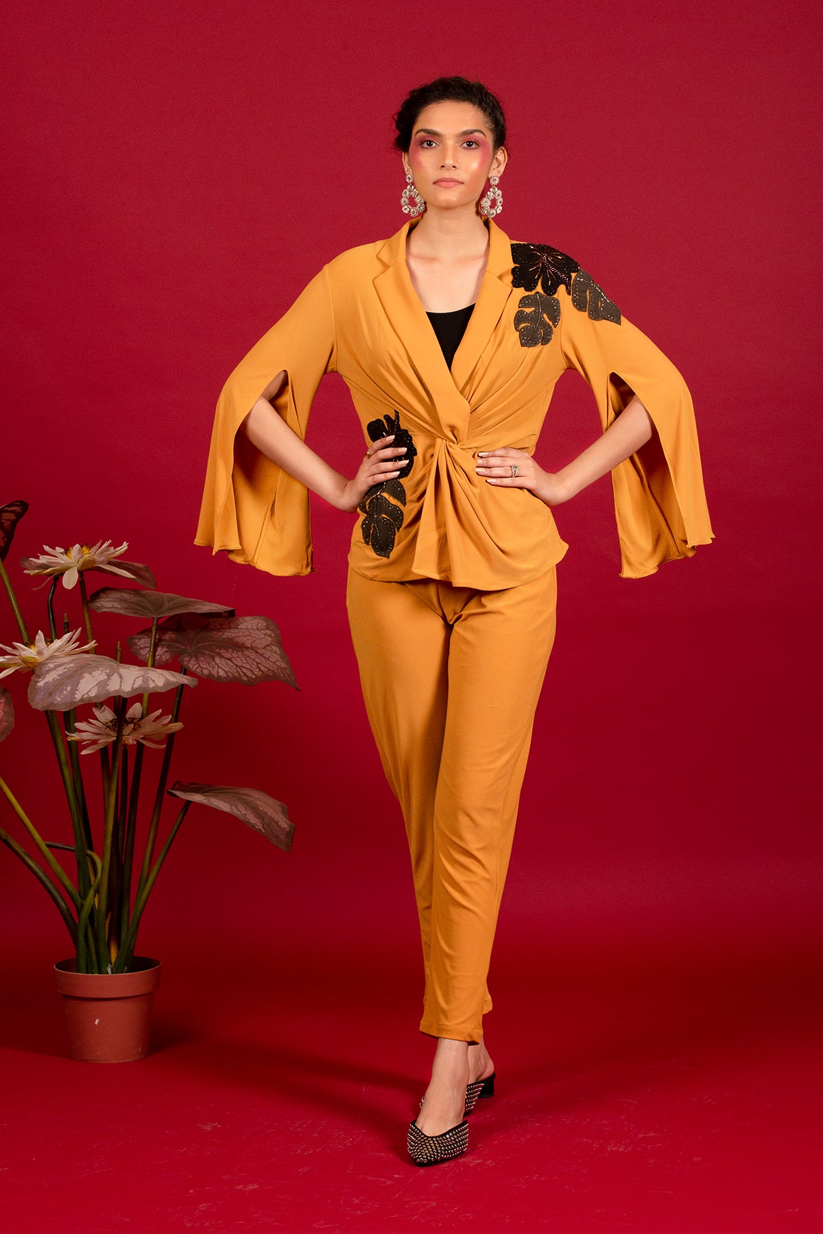 Mustard knot-lapel co-ord set