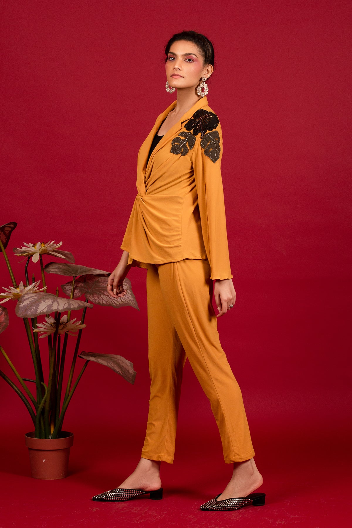 Mustard knot-lapel co-ord set