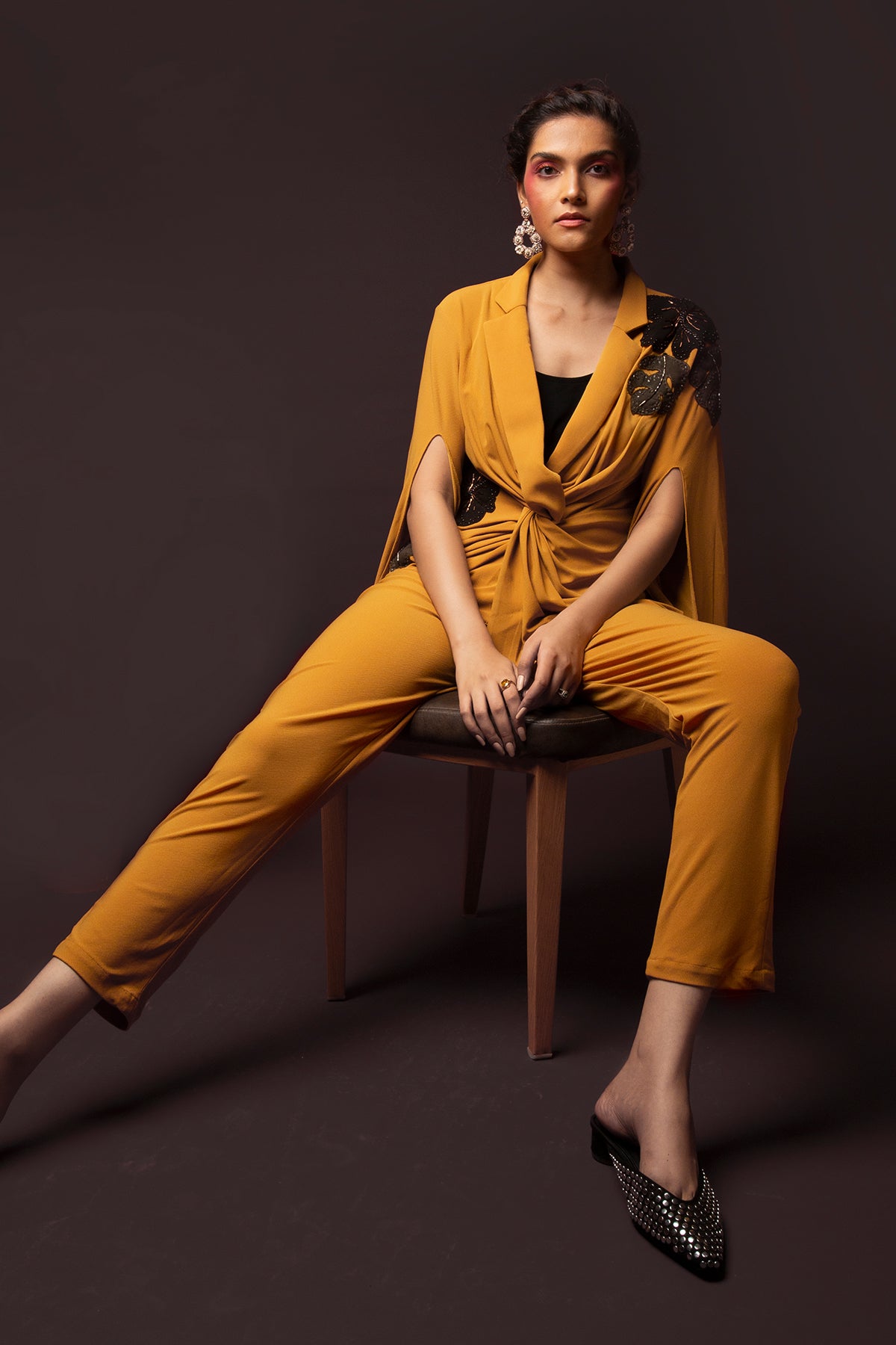 Mustard knot-lapel co-ord set