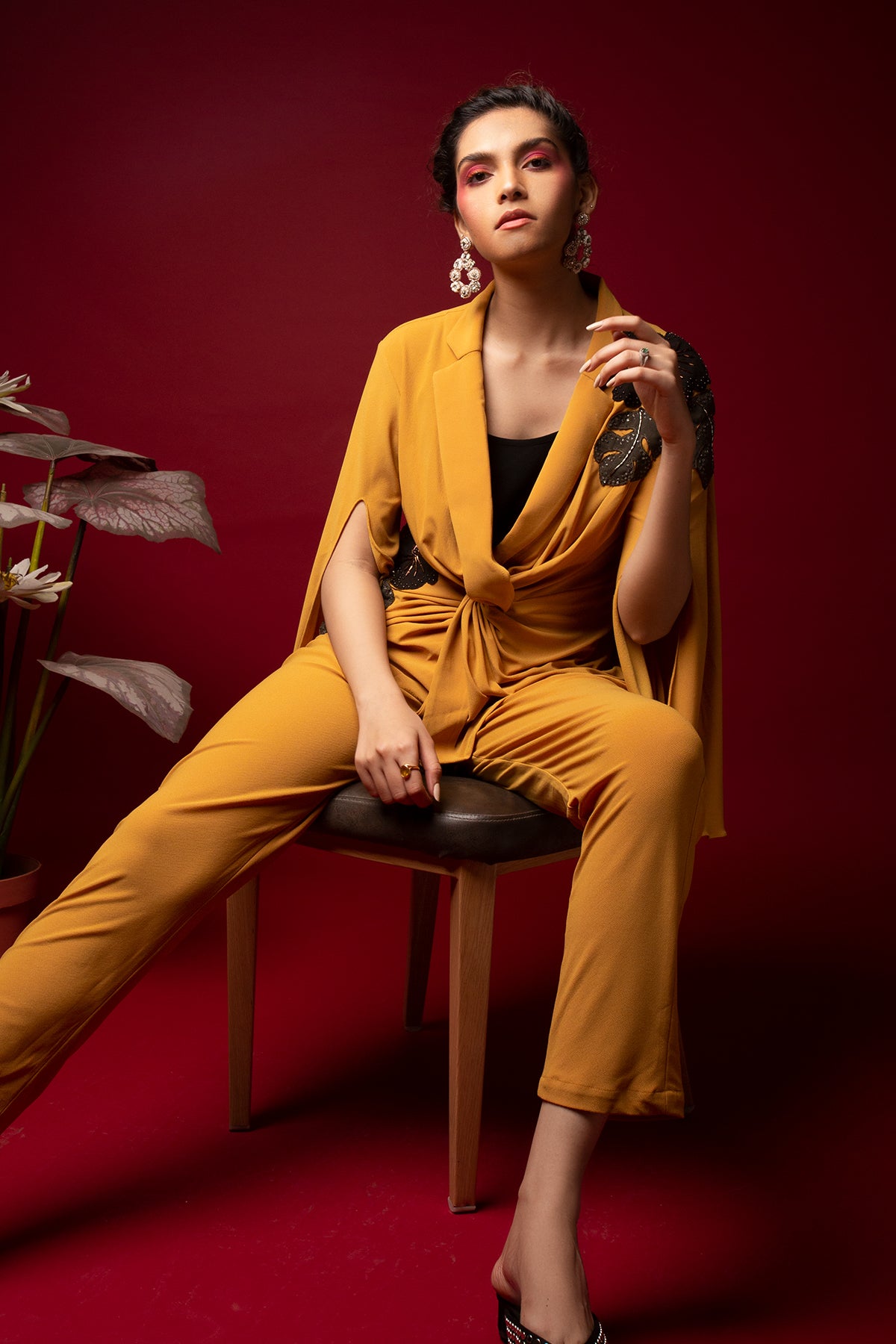 Mustard knot-lapel co-ord set
