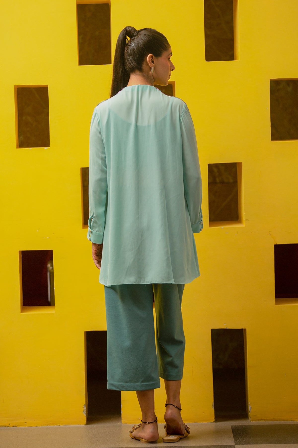 Aqua blue overlap shirt