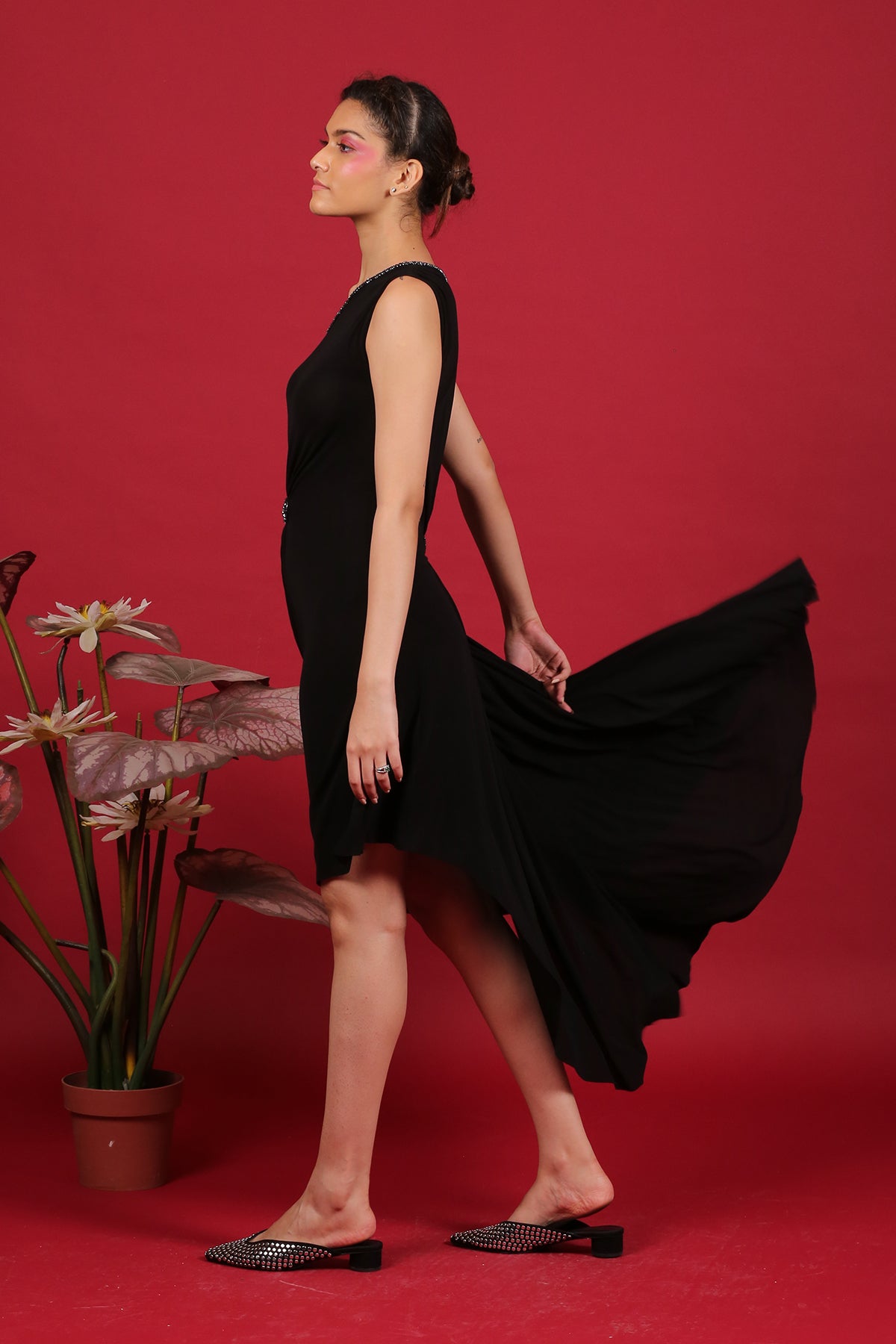 Asymmetric Drape Grecian Black Dress