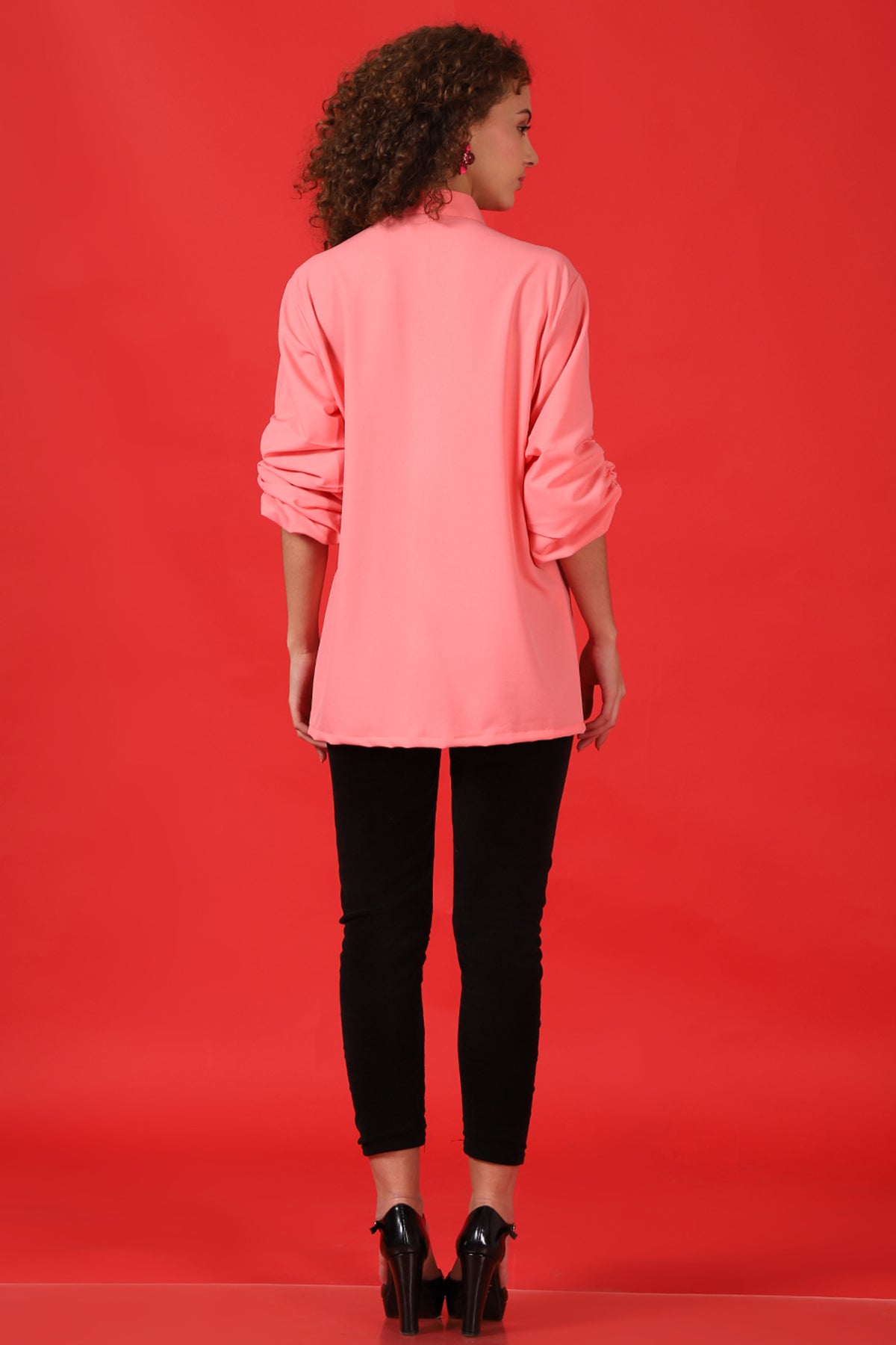 Blush ruched sleeves 3D embroidered shirt