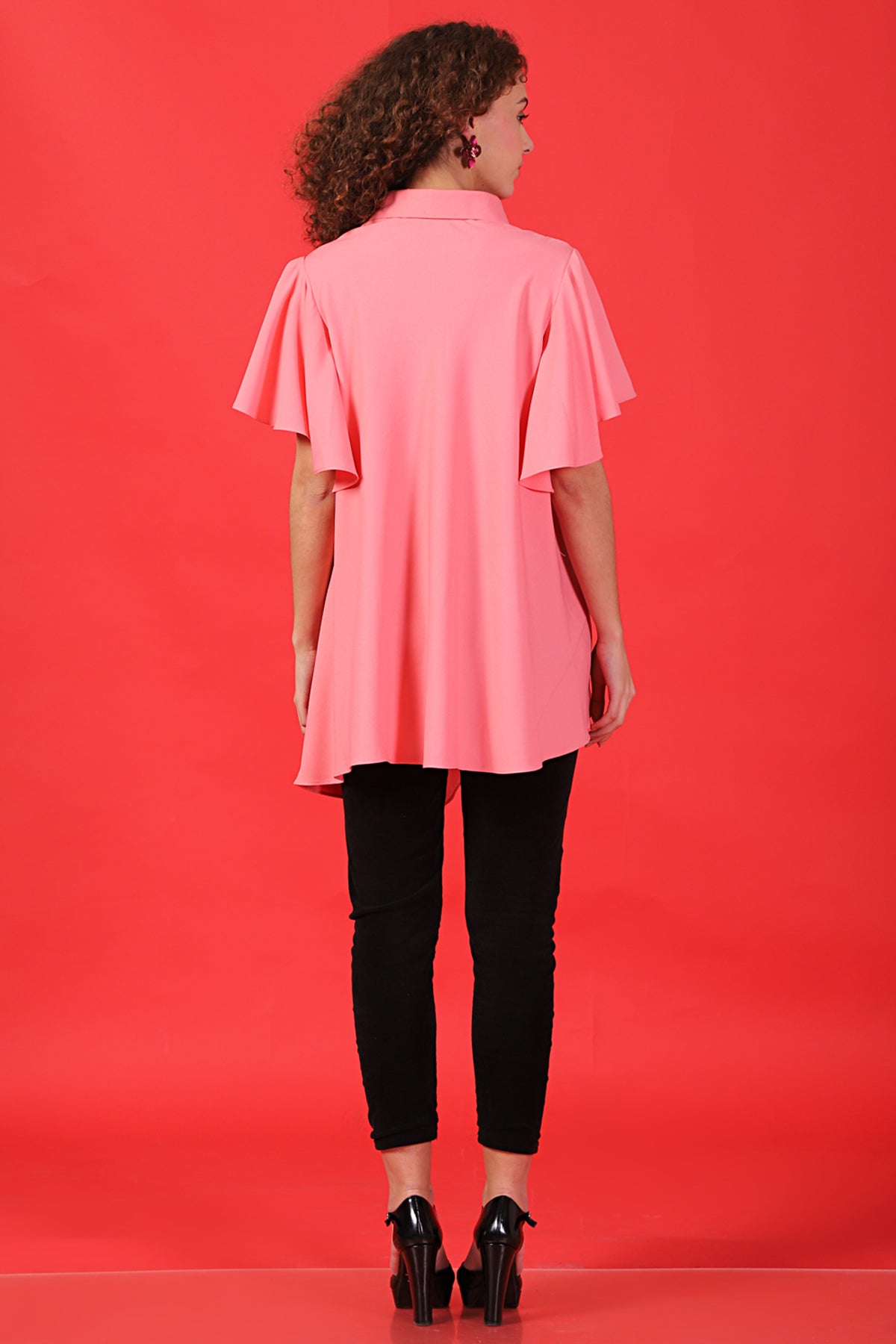 Asymmetric bell sleeves butterfly shirt