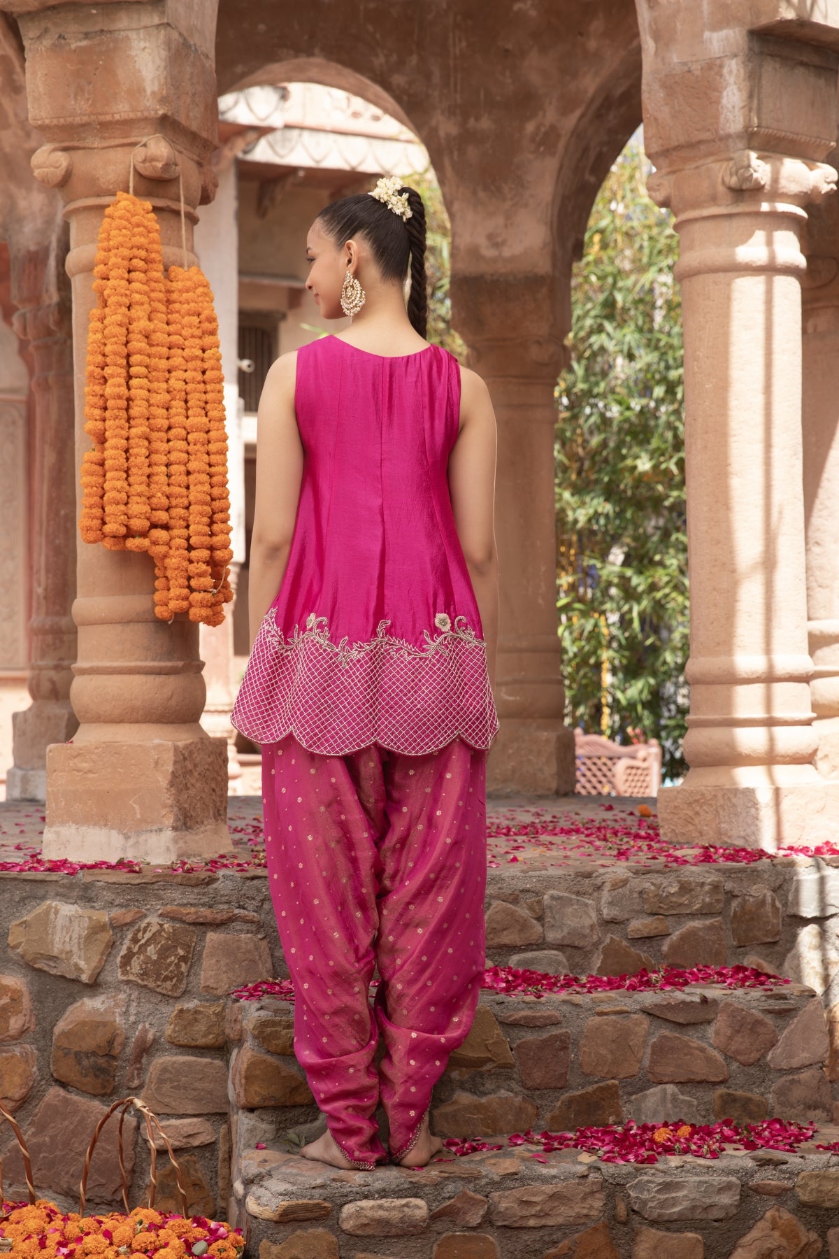 FUSCHIA KALIDAR TOP WITH DHOTI SALWAR