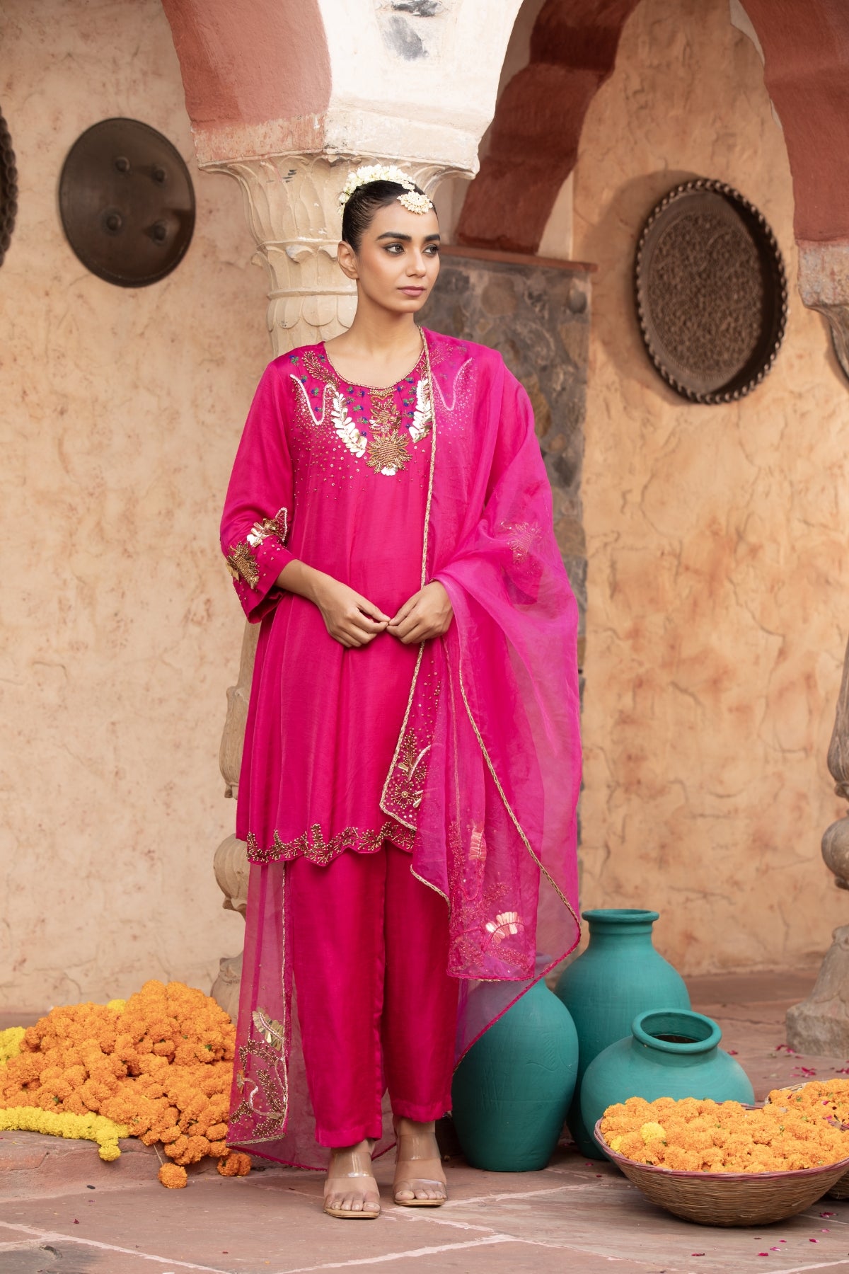 RANI-PINK HAND-EMBELLISHED ANARKALI SET