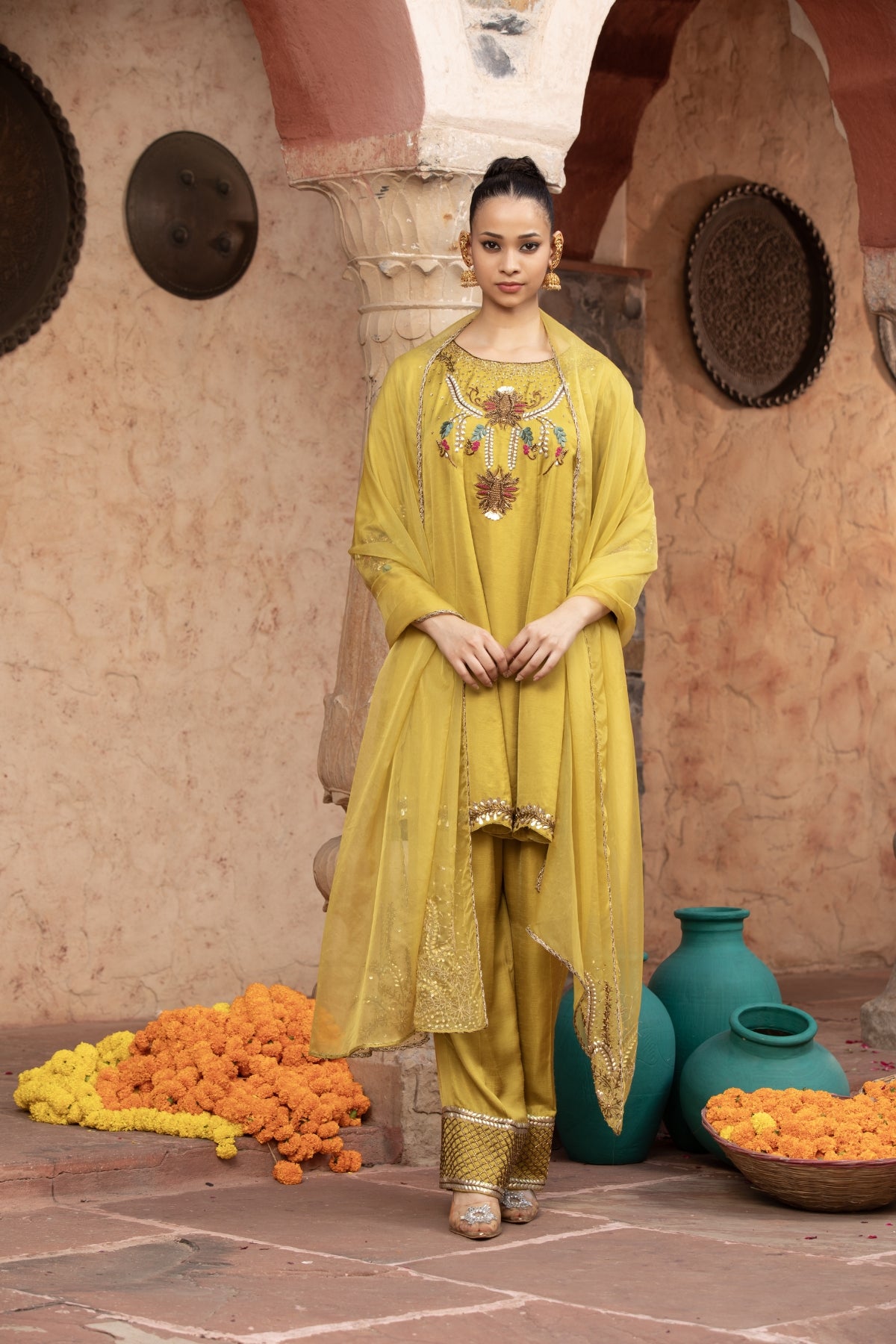 LIME GREEN HAND-EMBELLISHED ANARKALI SET