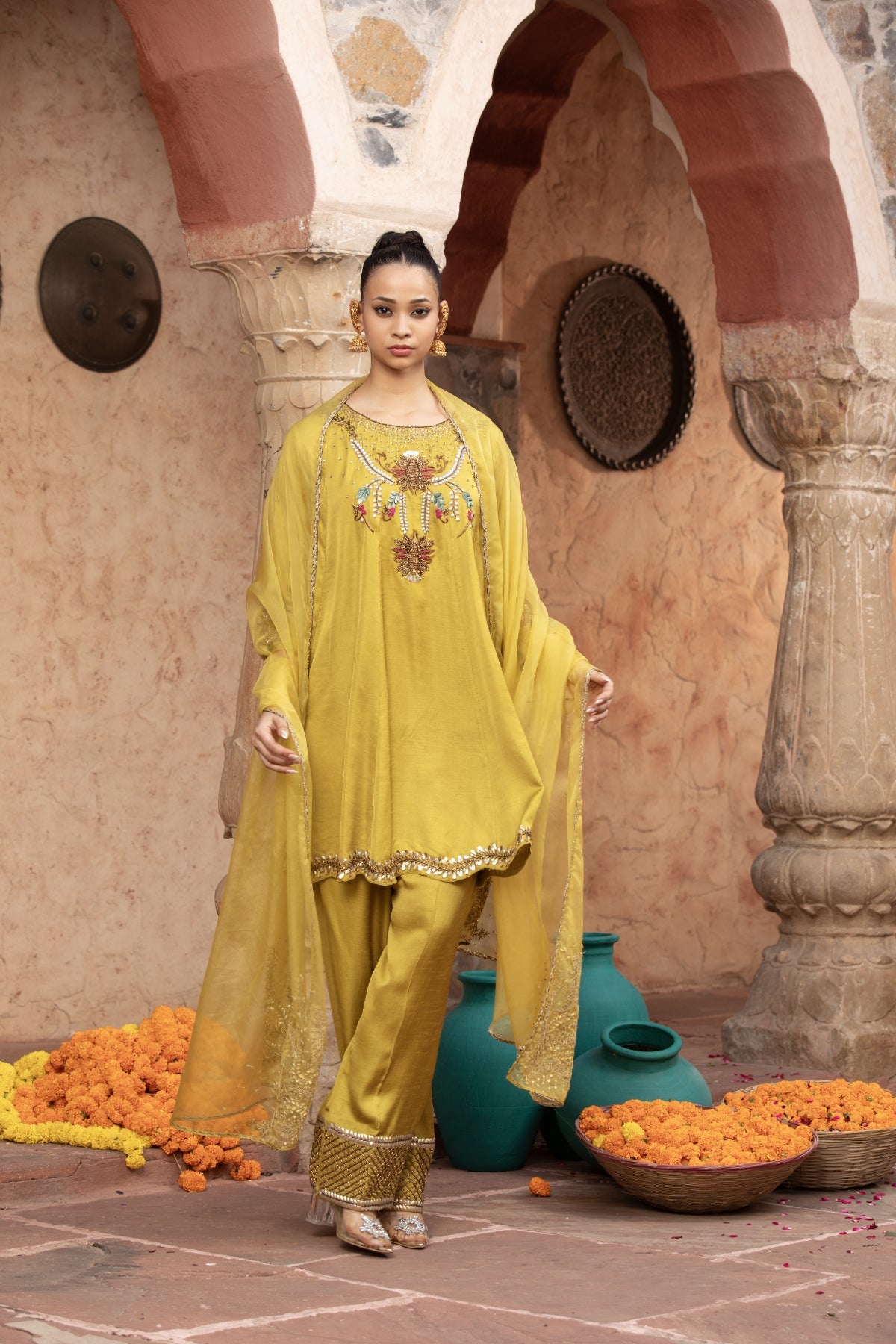 LIME GREEN HAND-EMBELLISHED ANARKALI SET