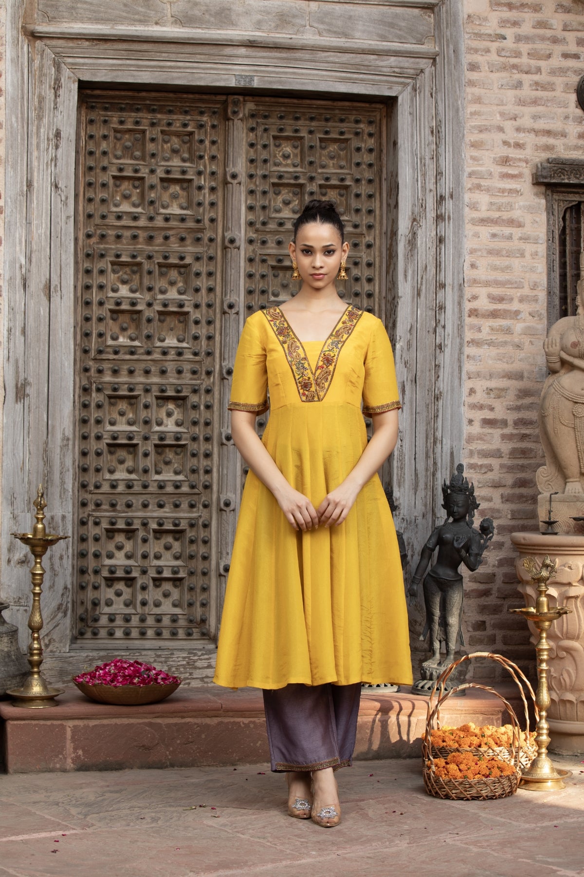 MUSTARD LAVENDER ANARKALI SET