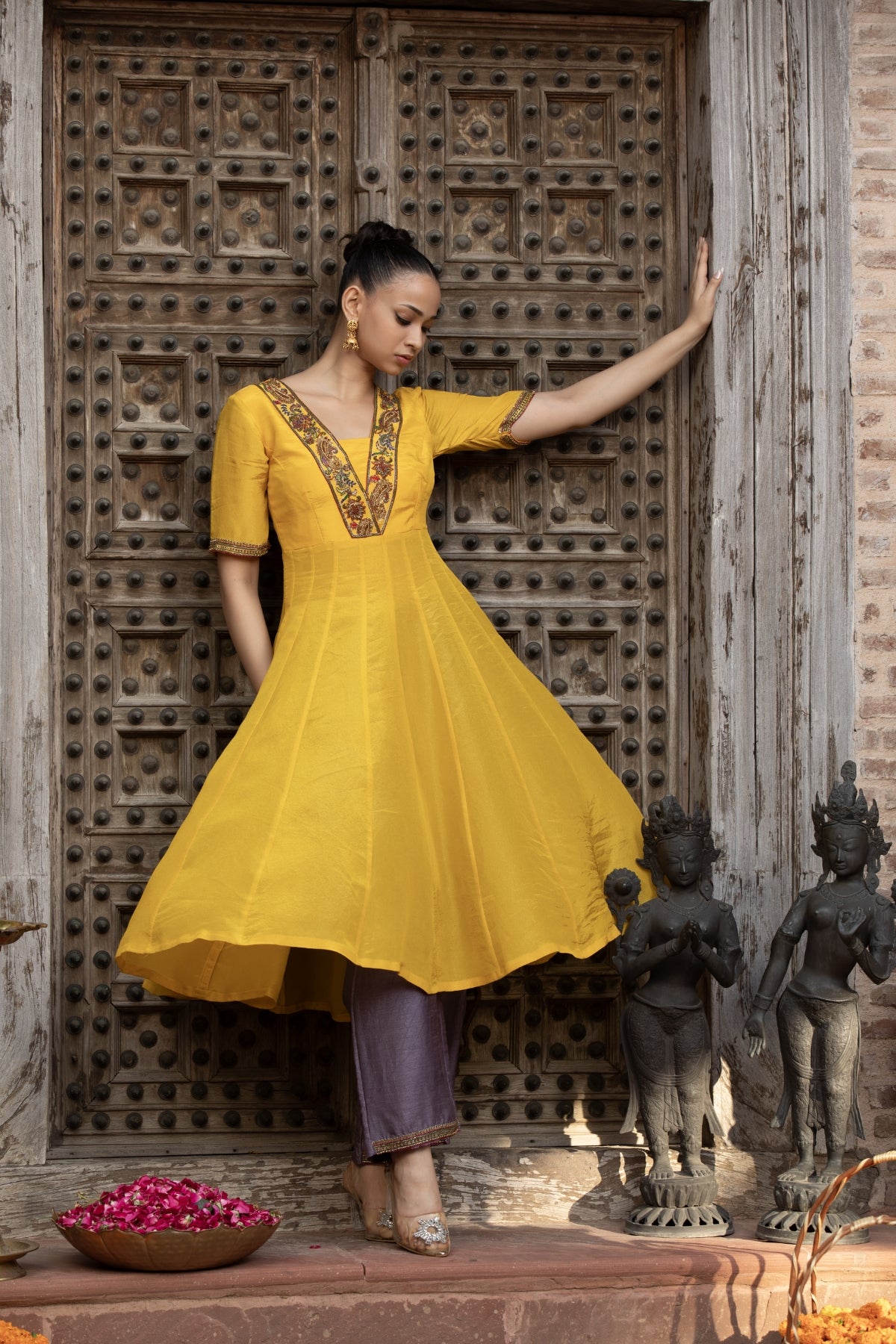MUSTARD LAVENDER ANARKALI SET