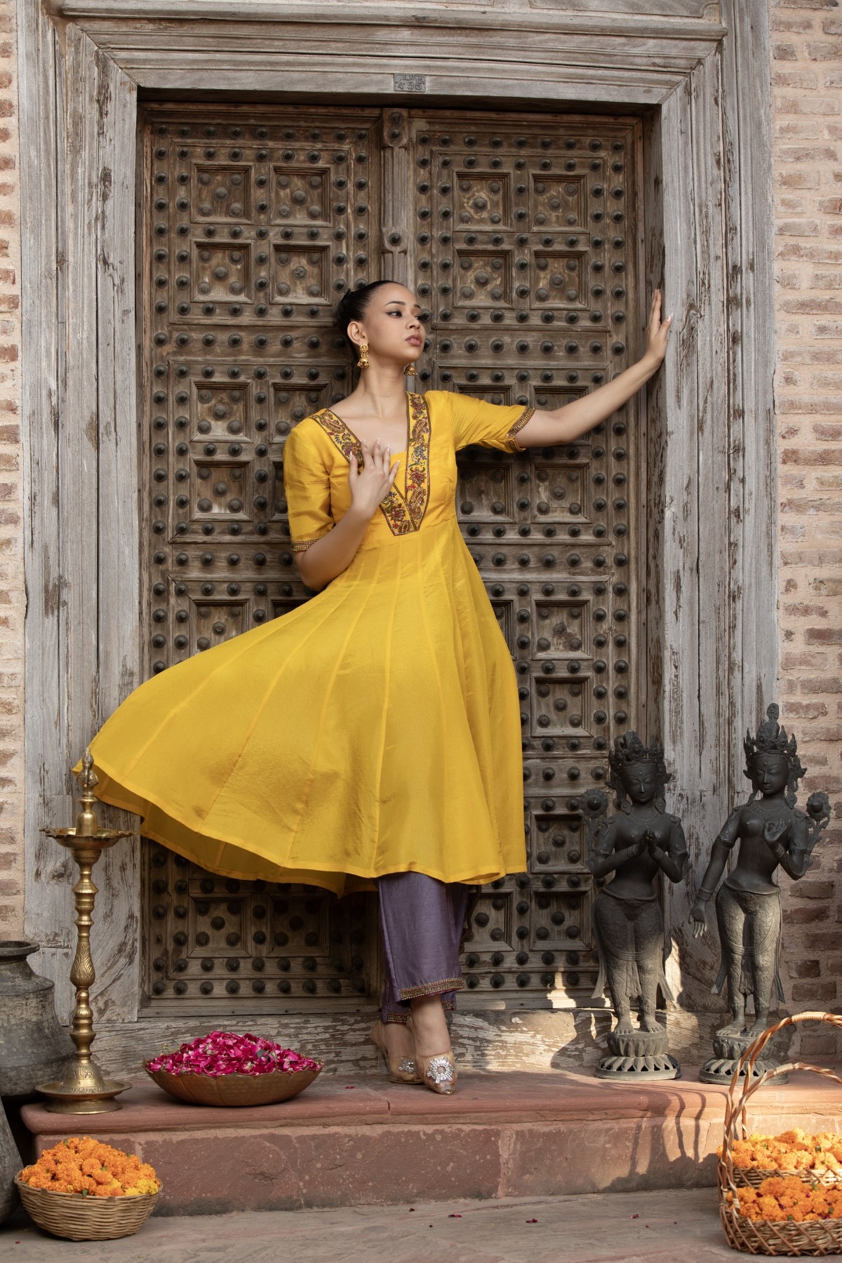 MUSTARD LAVENDER ANARKALI SET