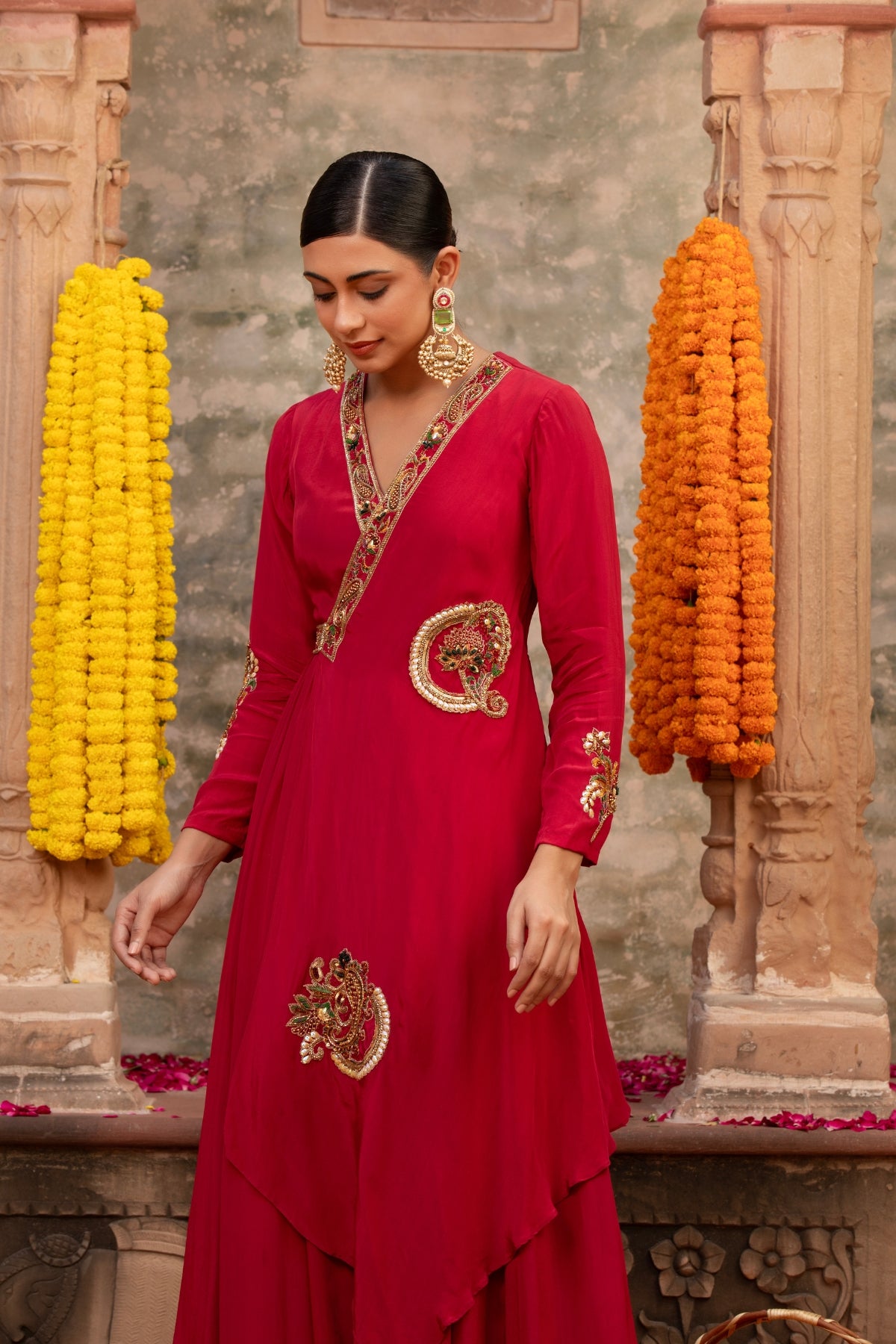 RED PAISLEY ANGRAKHA CREPE GOWN