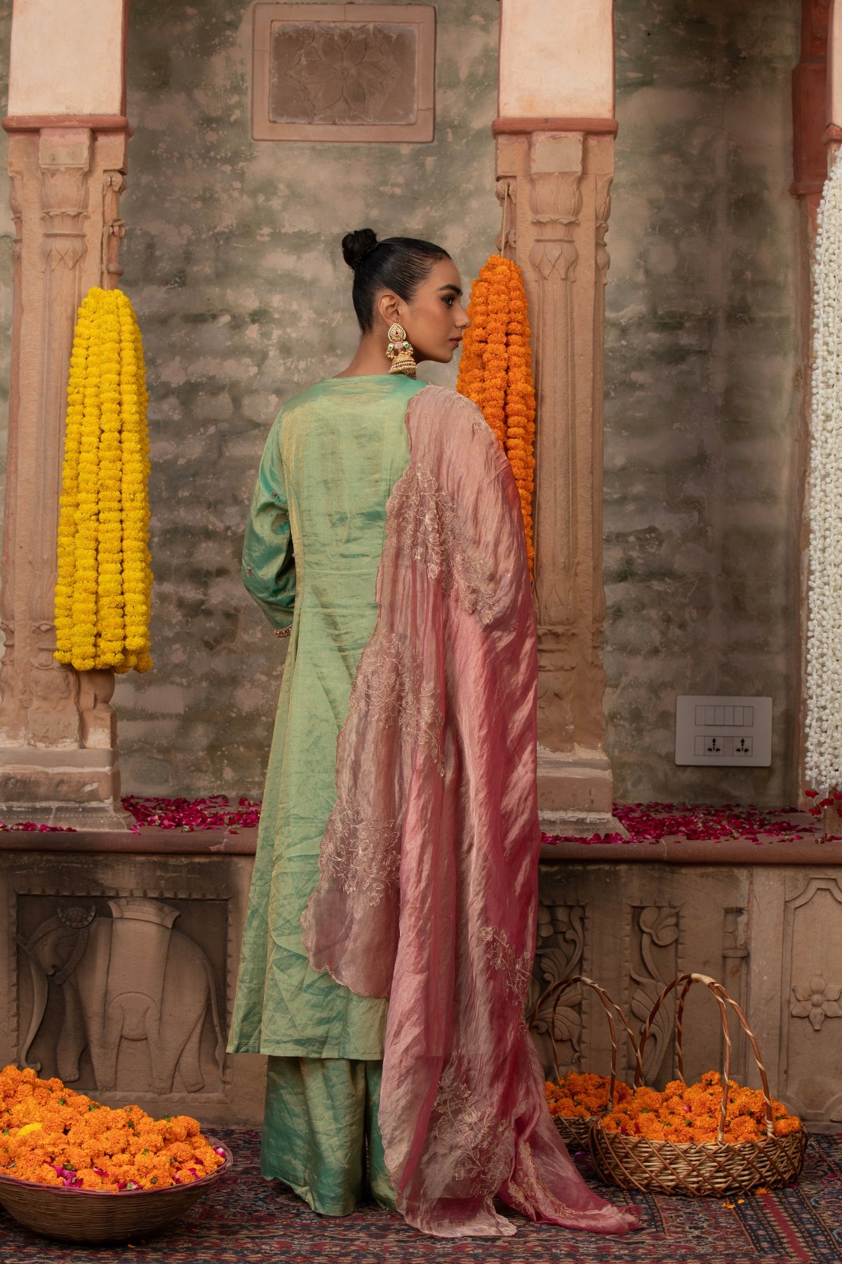 MINT GREEN TISSUE ZARI PAISLEY ANARKALI SET