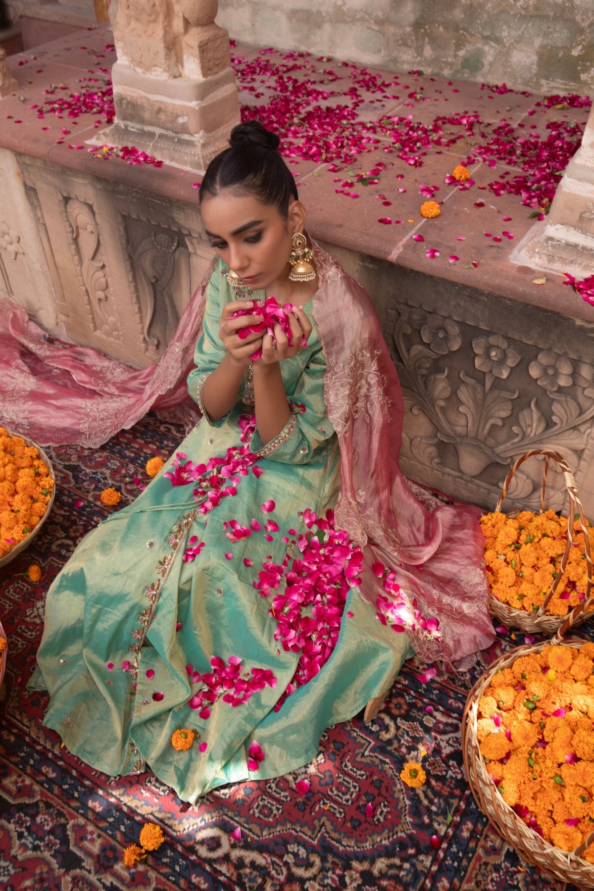 MINT GREEN TISSUE ZARI PAISLEY ANARKALI SET