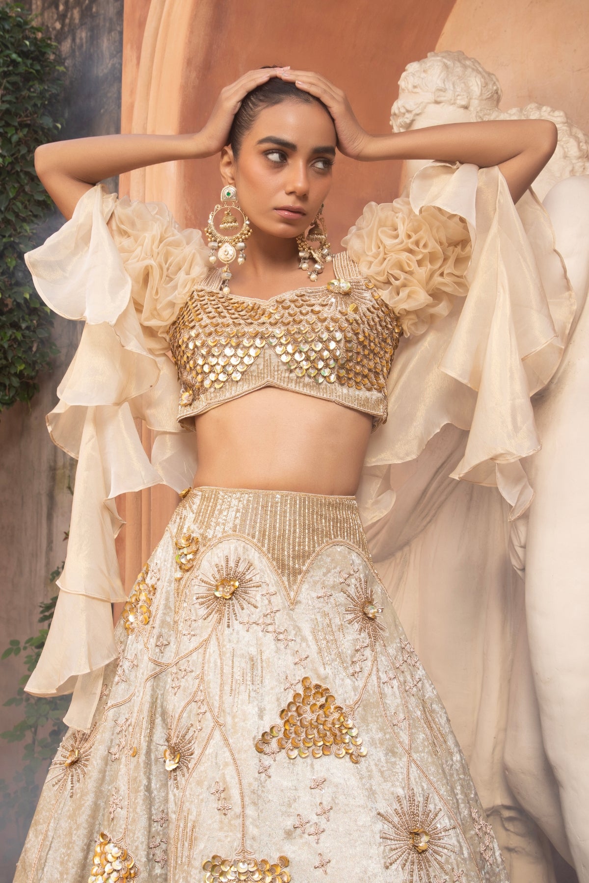 PASTEL YELLOW SEQUINS WORK LEHENGA
