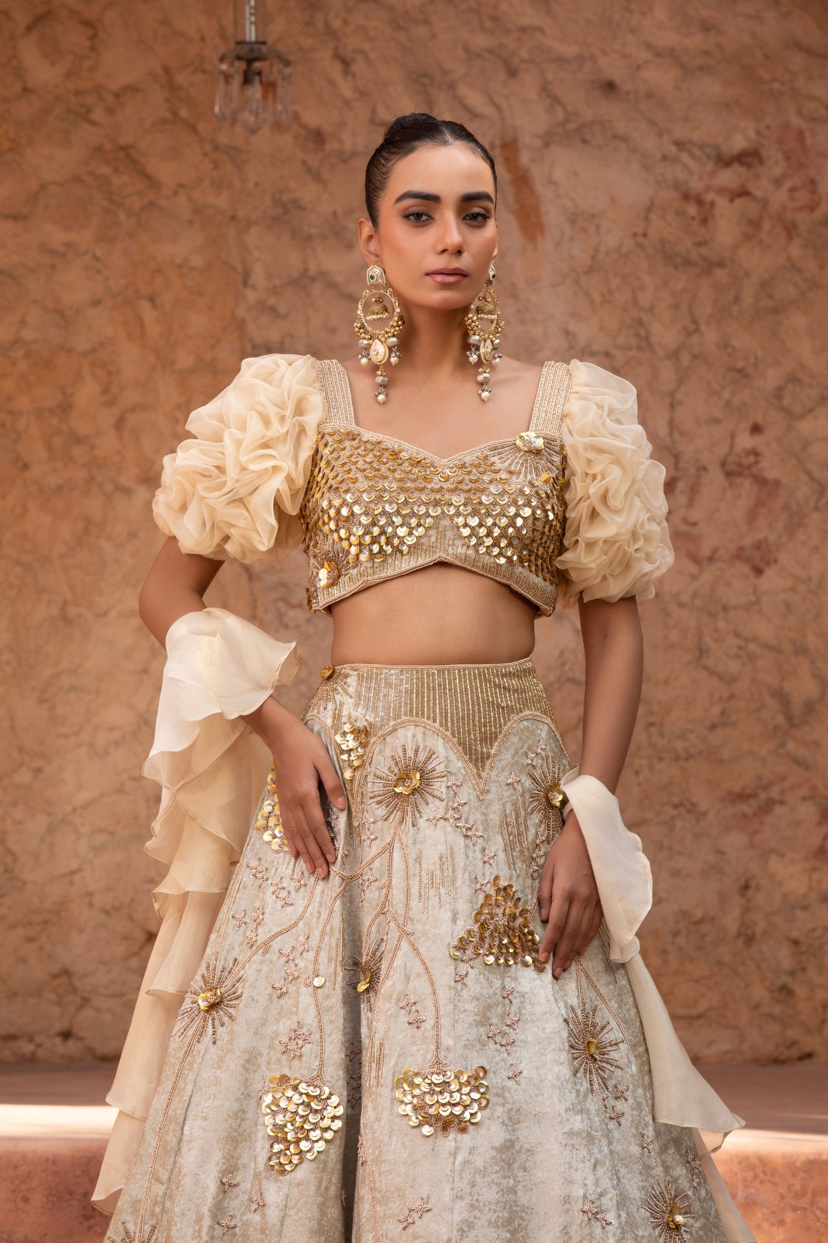 PASTEL YELLOW SEQUINS WORK LEHENGA