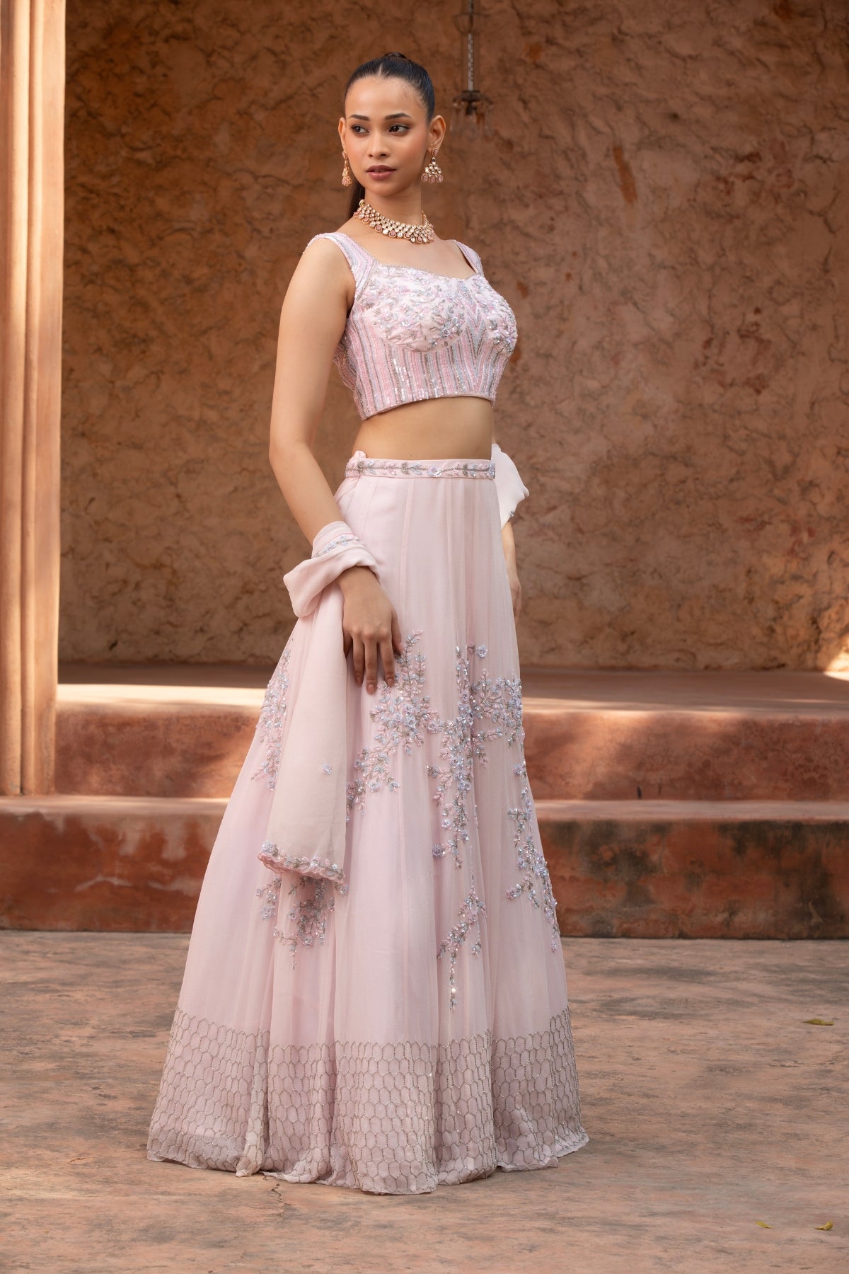 BABY PINK FLORAL HANDWORK LEHENGA