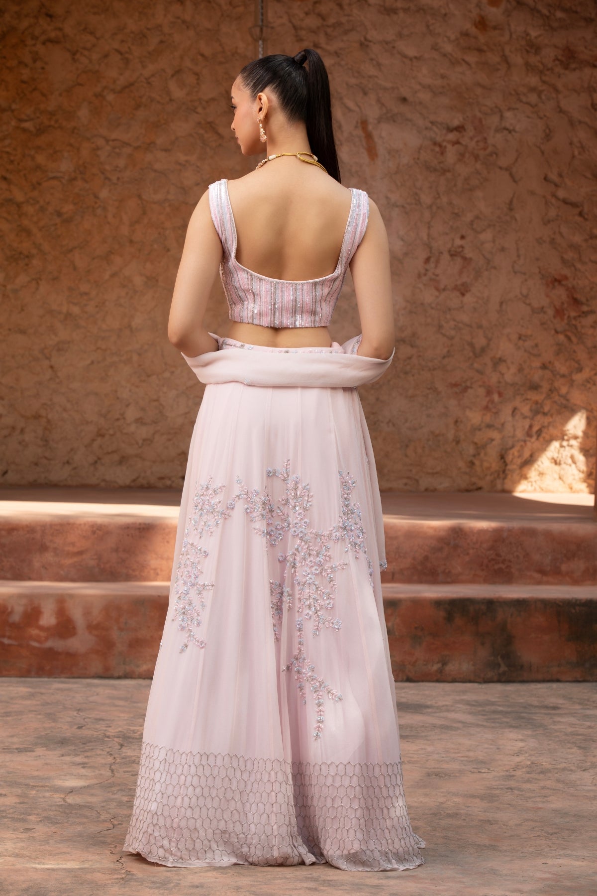 BABY PINK FLORAL HANDWORK LEHENGA