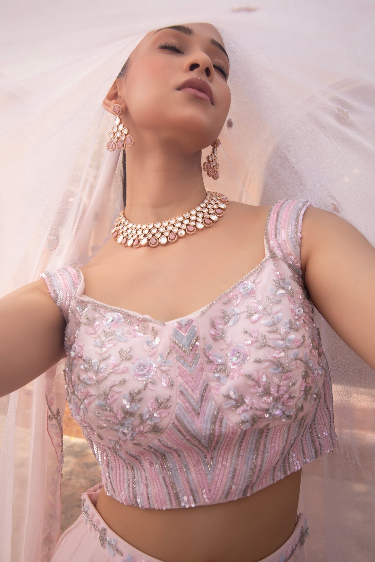 BABY PINK FLORAL HANDWORK LEHENGA