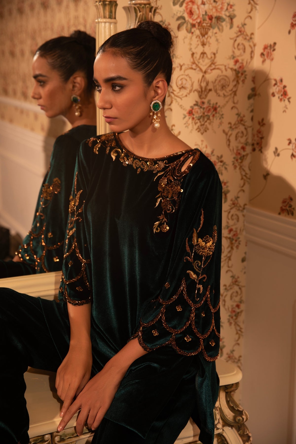EMERALD BAROQUE WORK KURTI WITH PALAZZO