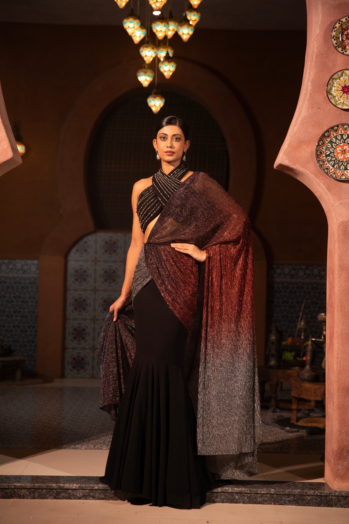 HALTER NECK MERMAID OMBRE SAREE