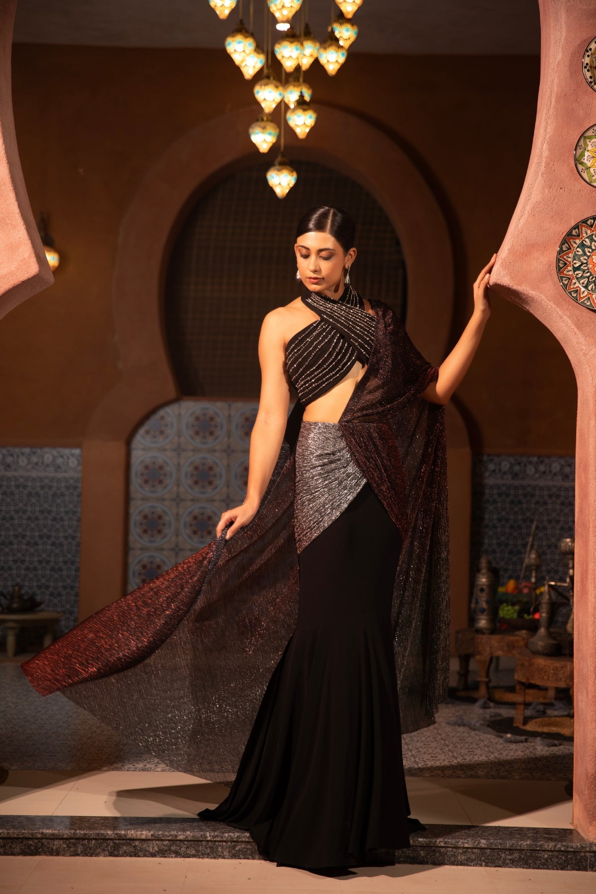 HALTER NECK MERMAID OMBRE SAREE